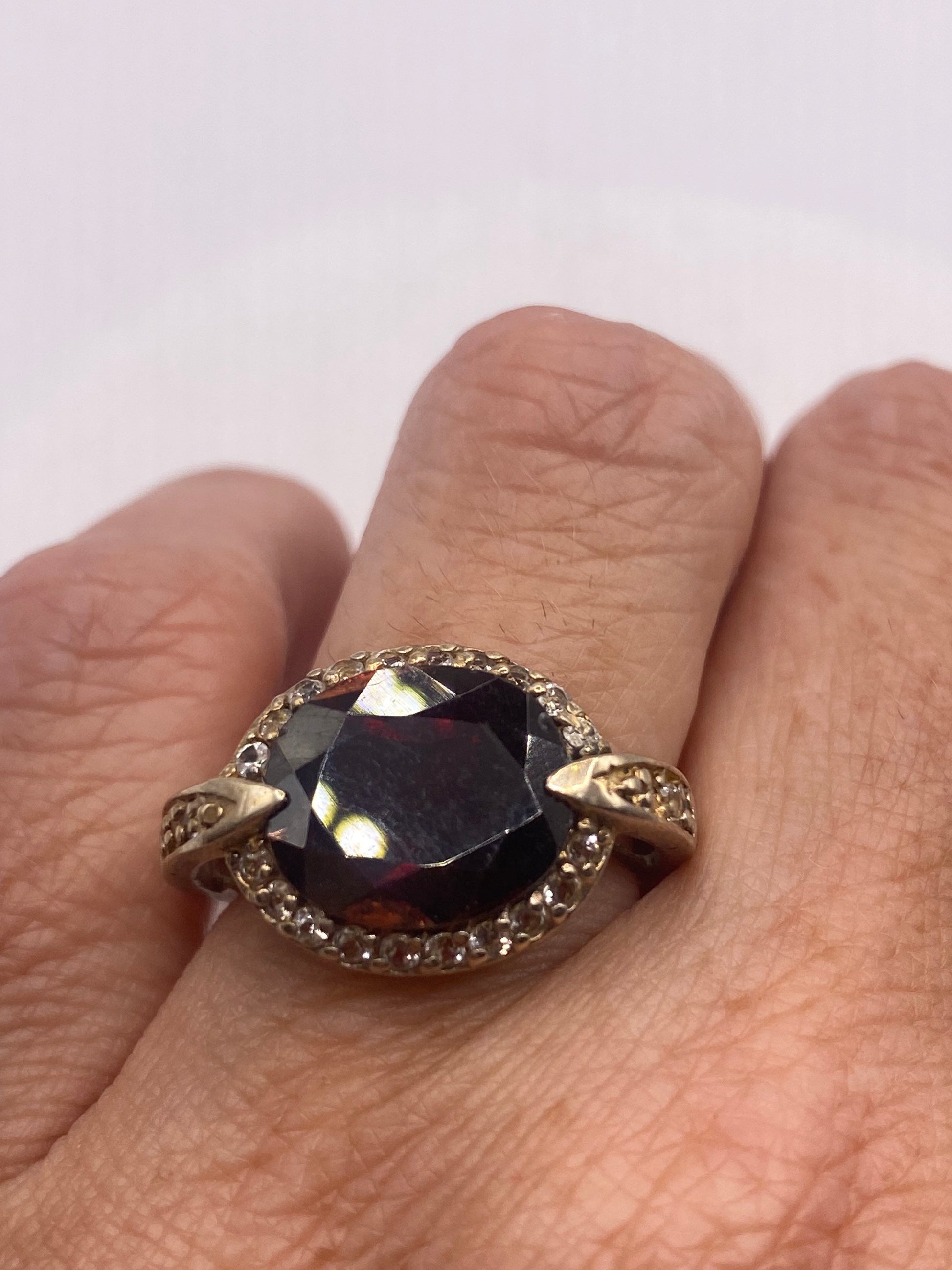 Vintage Red Bohemian Garnet White Sapphire 925 Sterling Silver Cocktail Statement