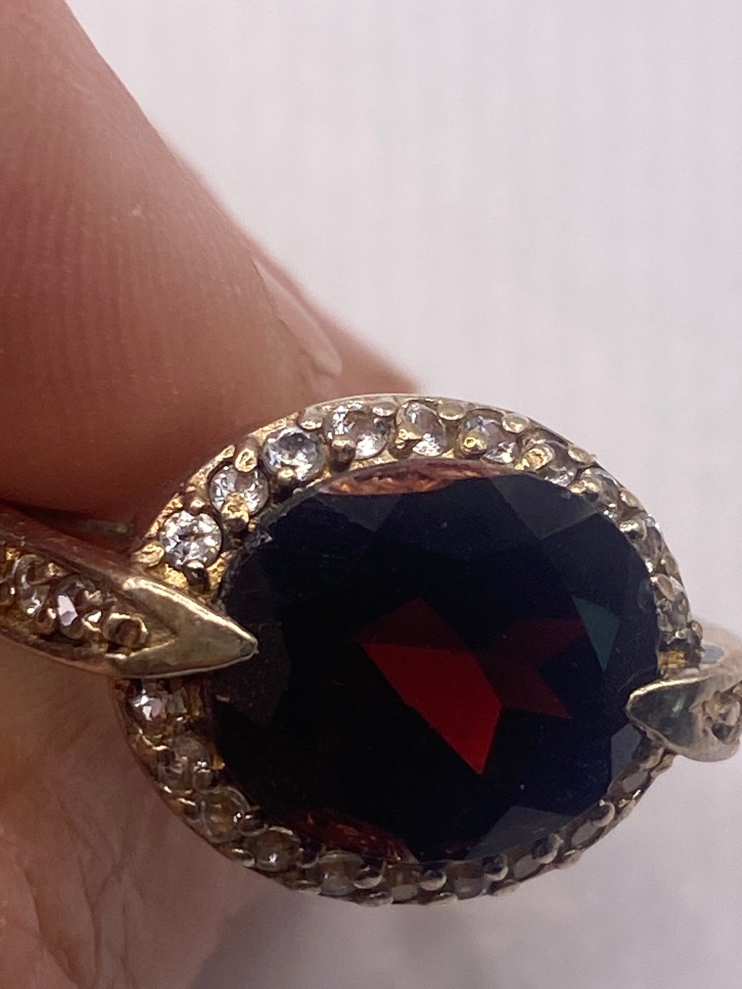 Vintage Red Bohemian Garnet White Sapphire 925 Sterling Silver Cocktail Statement