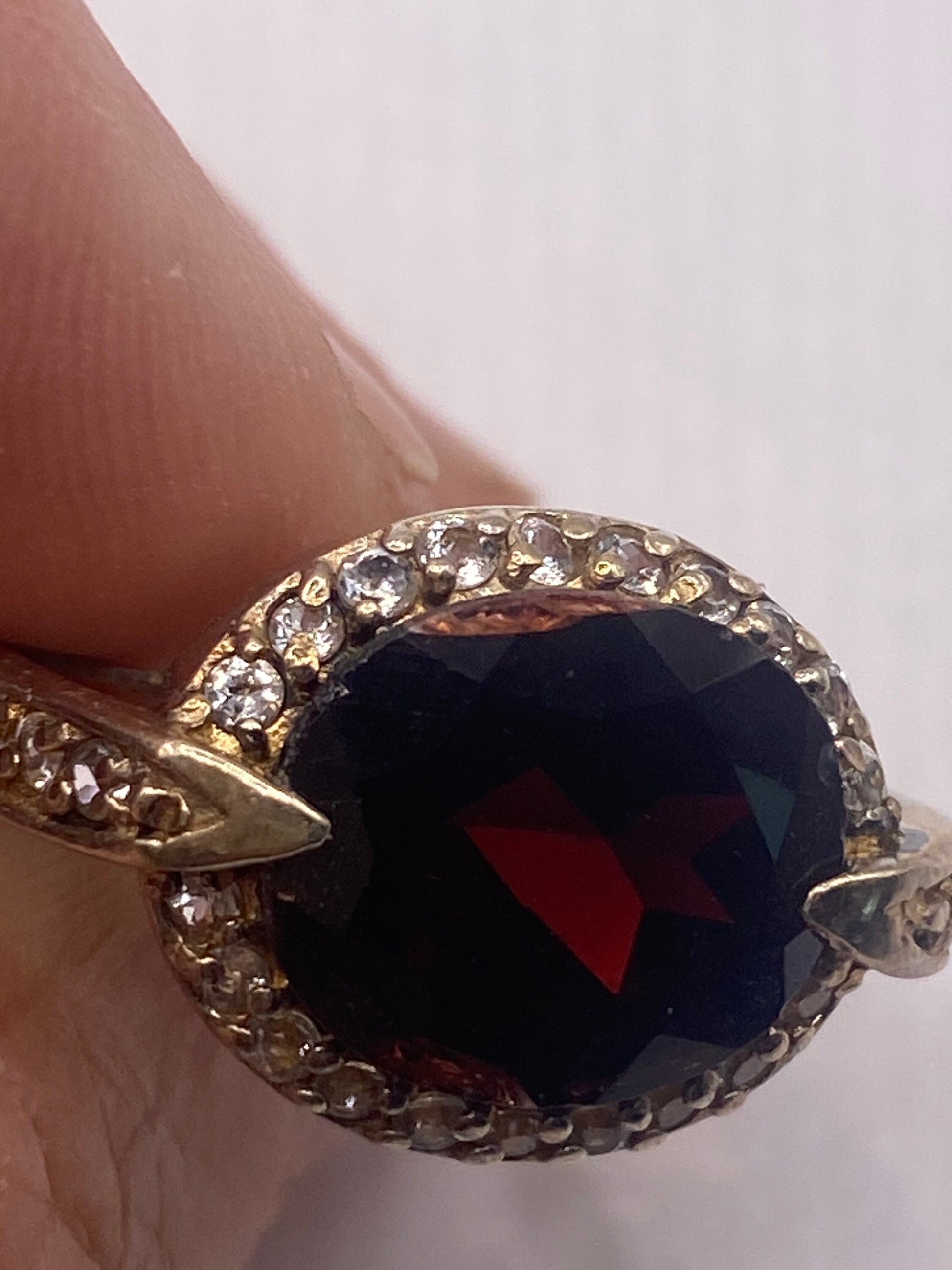 Vintage Red Bohemian Garnet White Sapphire 925 Sterling Silver Cocktail Statement