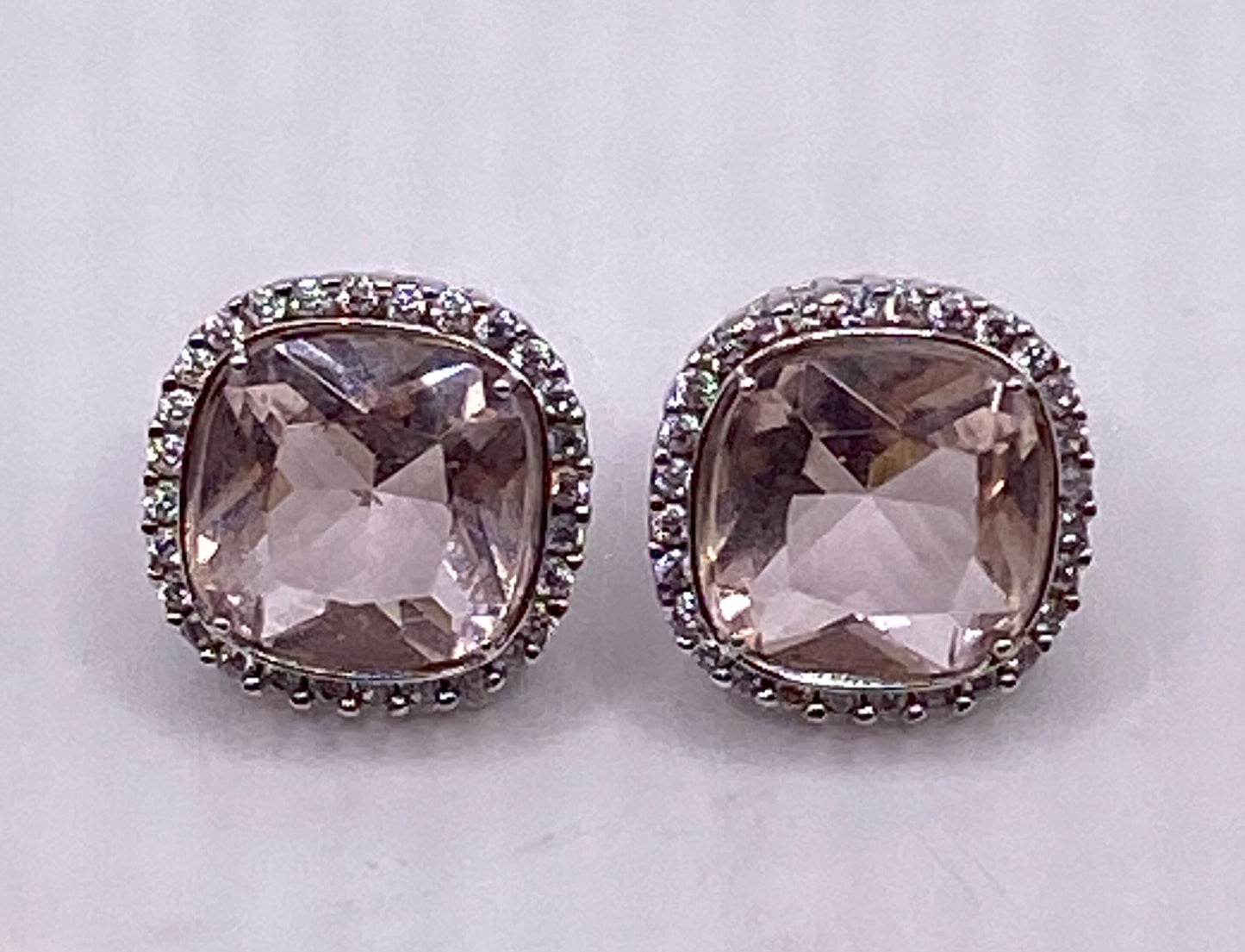 Vintage Rose Quartz 925 Sterling Silver Stud Earrings