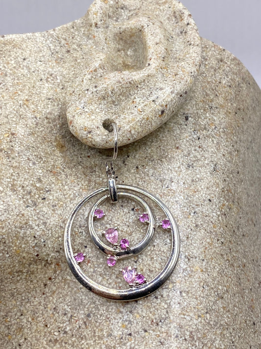 Vintage Handmade Sterling Silver White Sapphire Pink Tourmaline Gemstone Chandelier Earrings