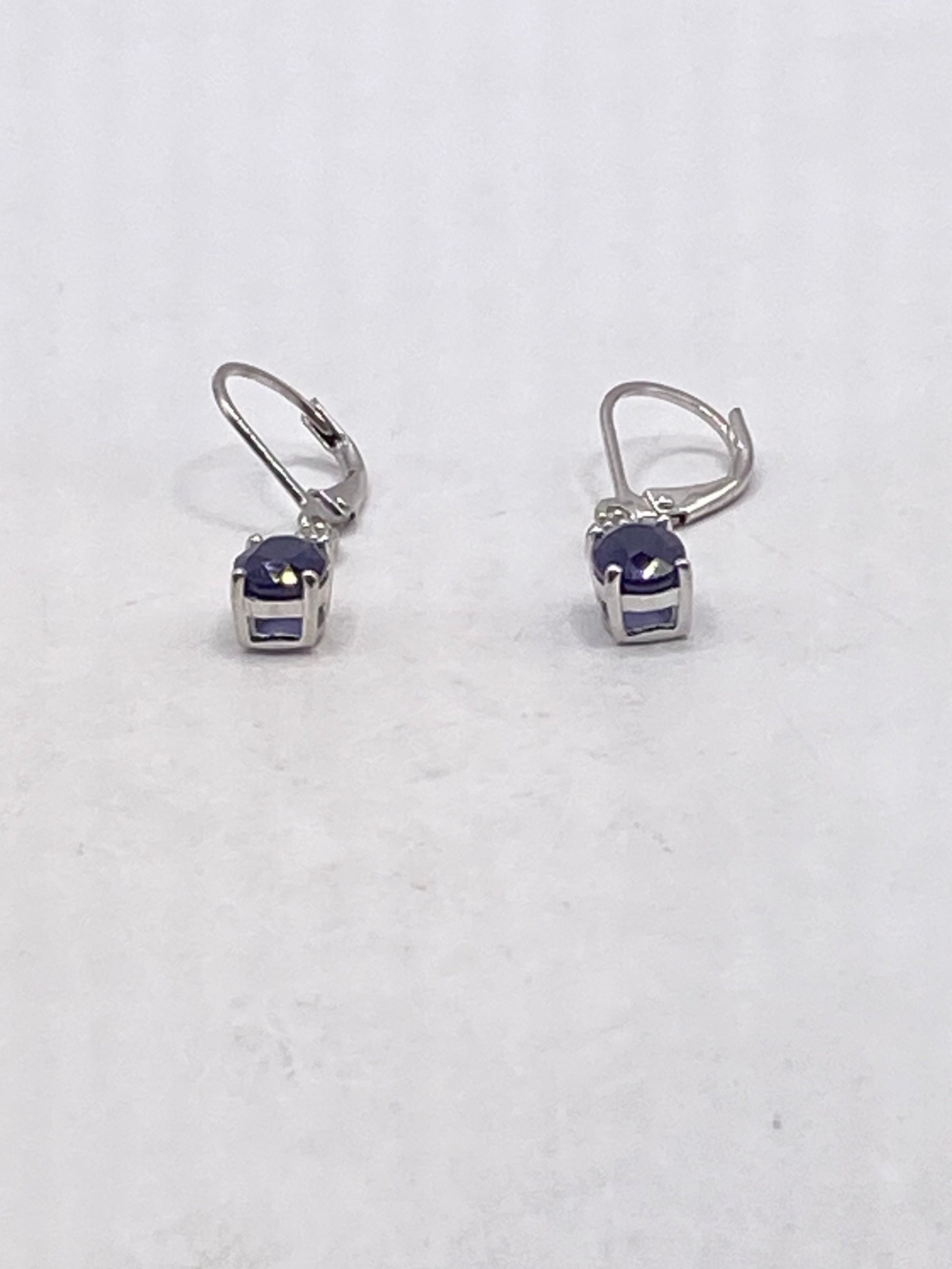 Vintage Blue Sapphire Stud Earrings 925 Sterling Silver buttons