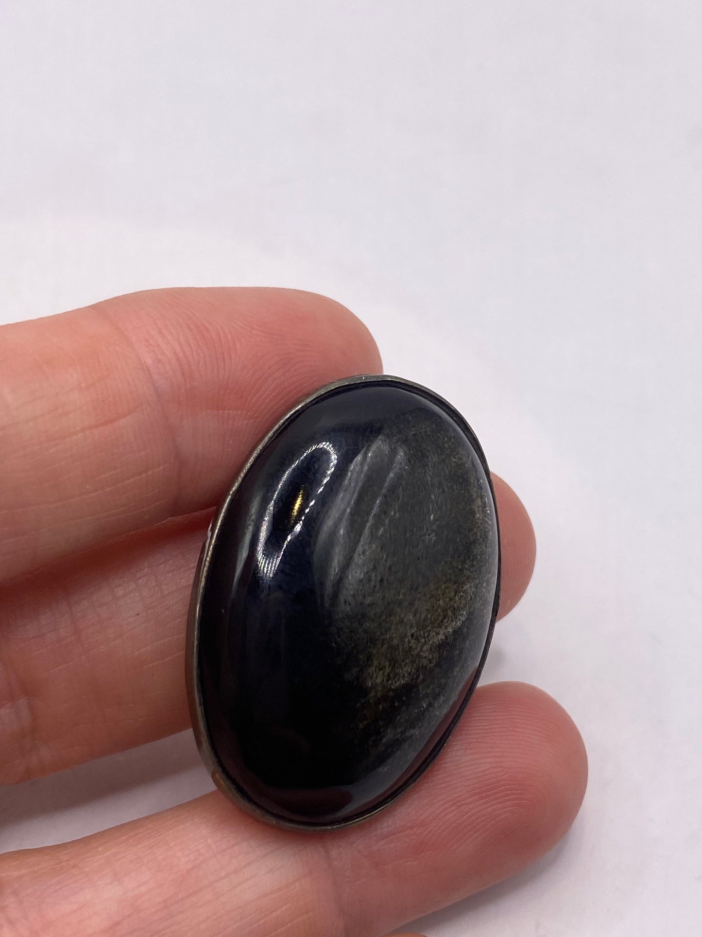 Vintage Black Obsidian Pin 925 Sterling Silver Brooch