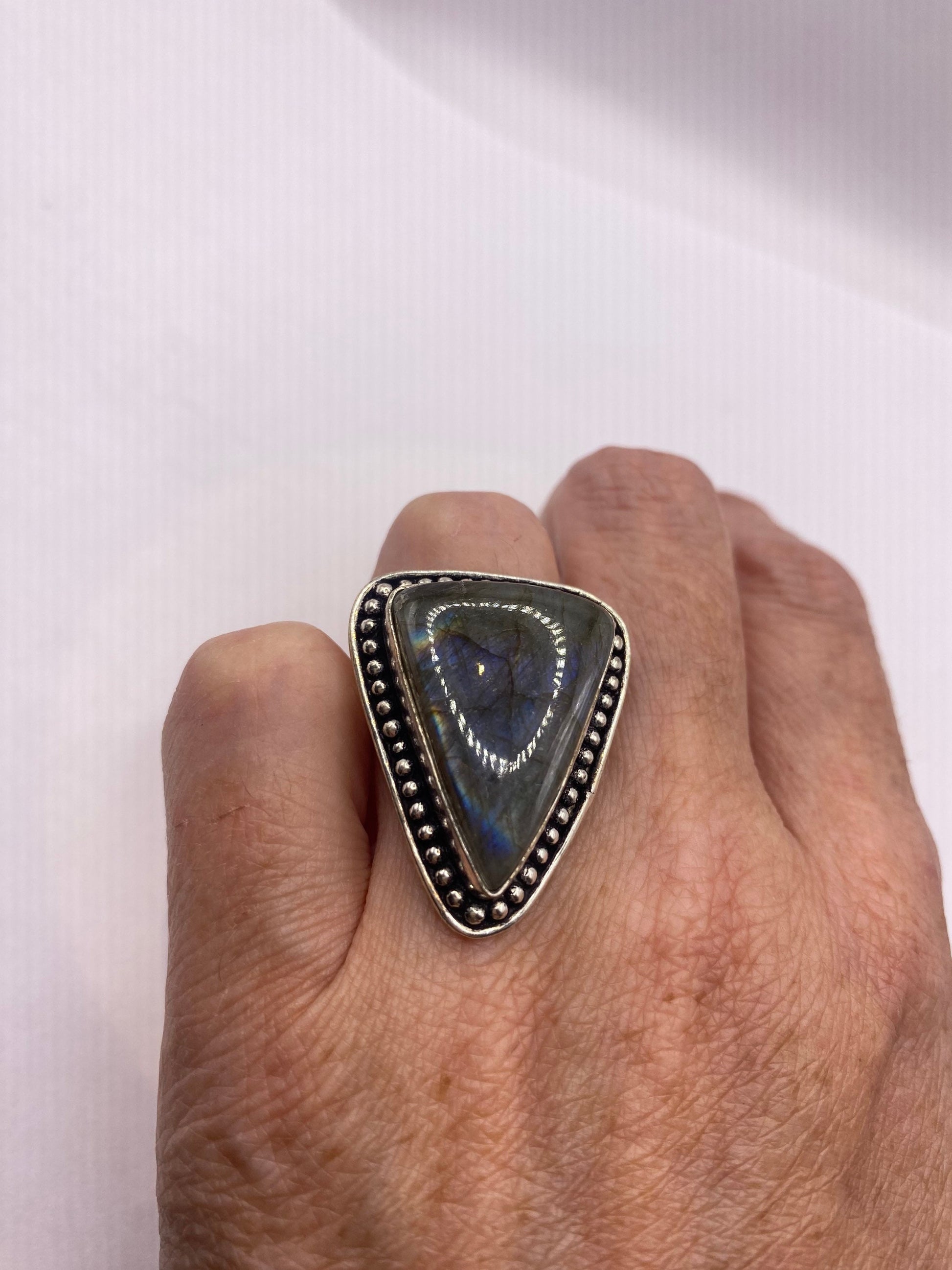 Vintage Rainbow Labradorite Statement Ring