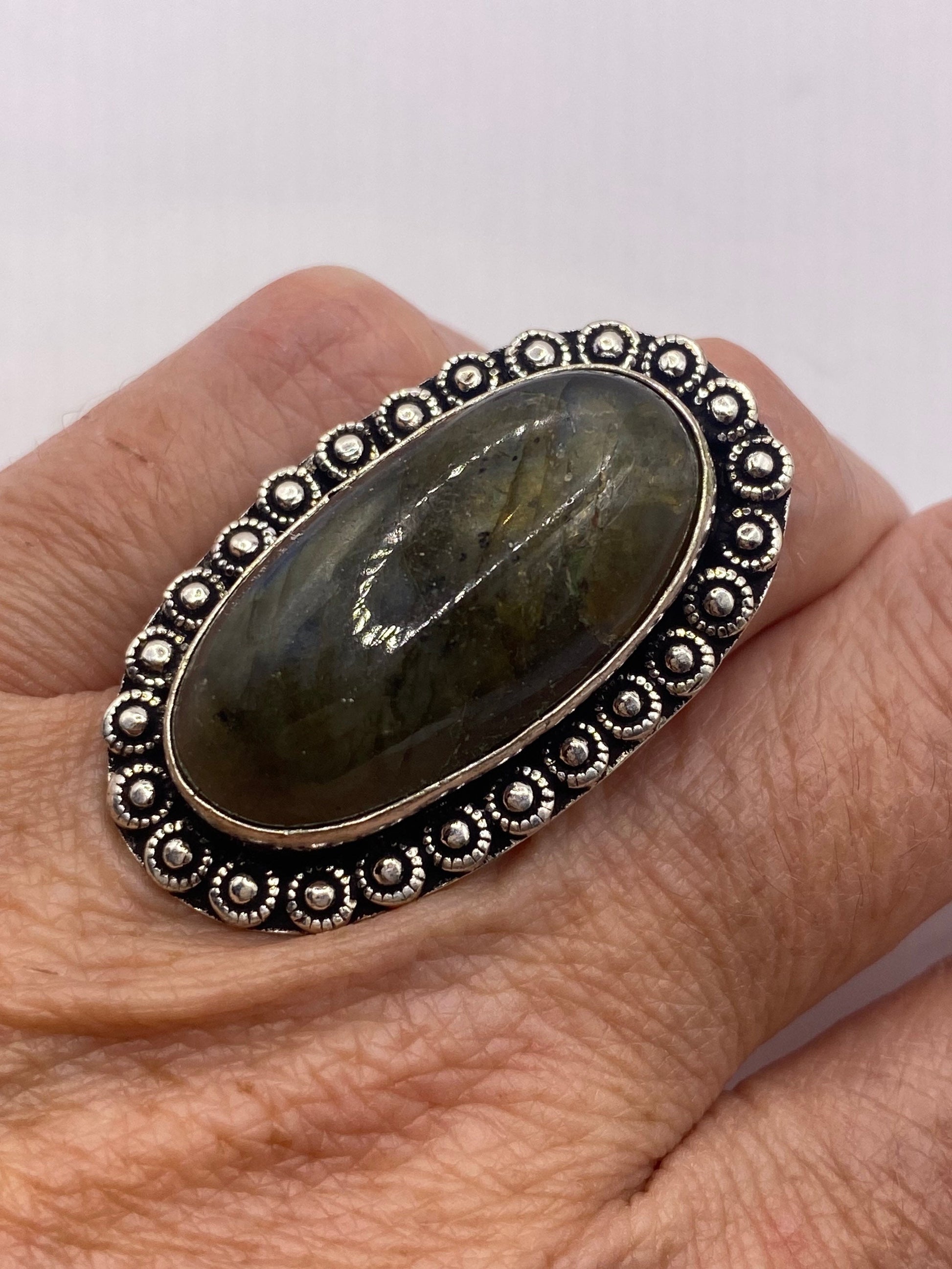 Vintage Rainbow Labradorite Statement Ring