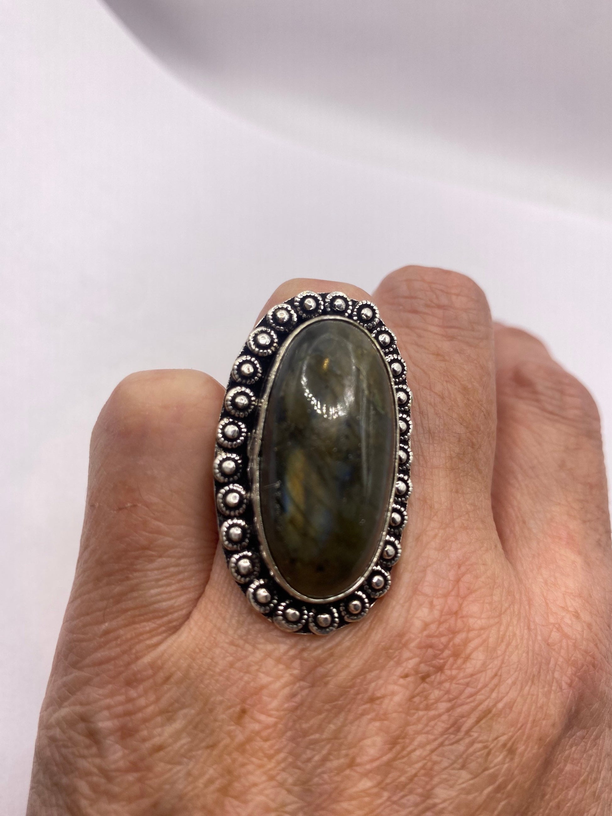 Vintage Rainbow Labradorite Statement Ring