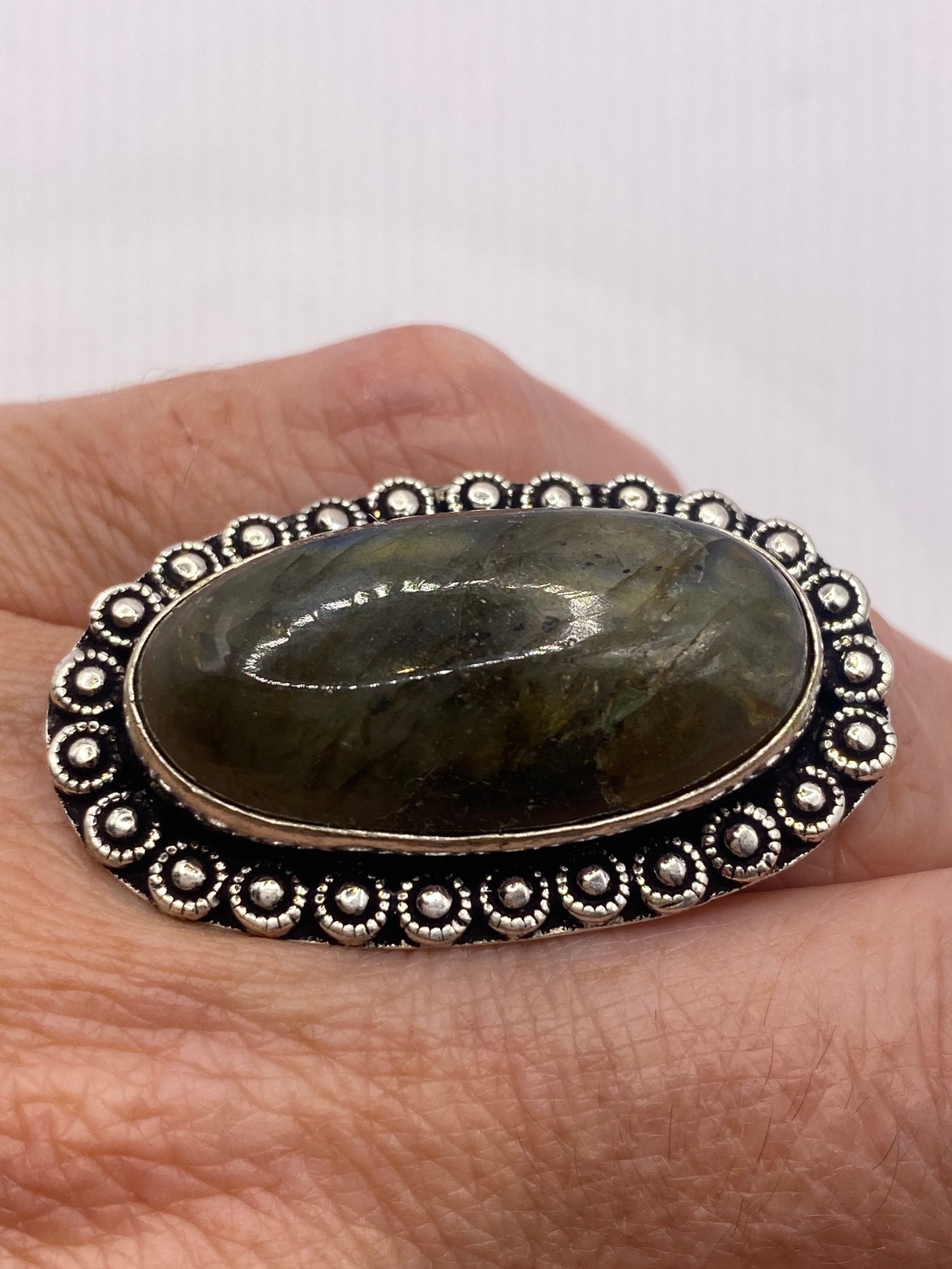 Vintage Rainbow Labradorite Statement Ring