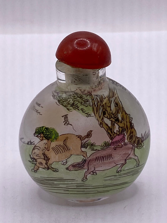 Vintage Hand Painted Glass Bottle Snuff Perfume Flask