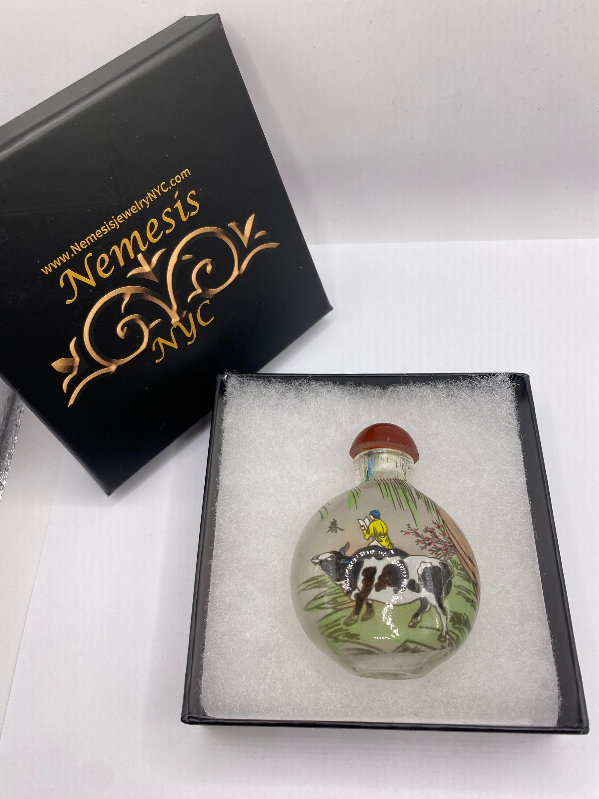 Vintage Hand Painted Glass Bottle Snuff Perfume Flask