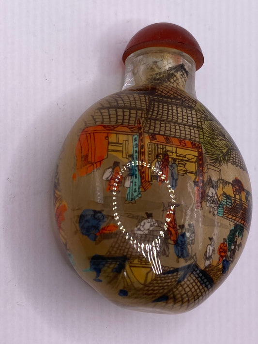 Vintage Hand Painted Glass Bottle Snuff Perfume Flask