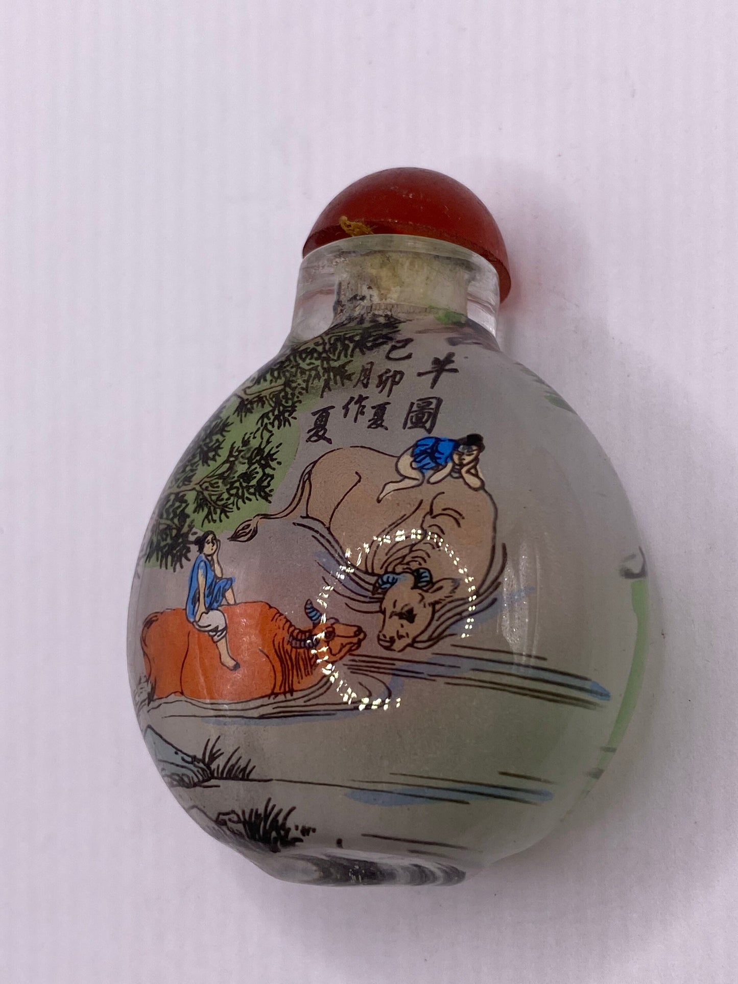 Vintage Hand Painted Glass Bottle Snuff Perfume Flask