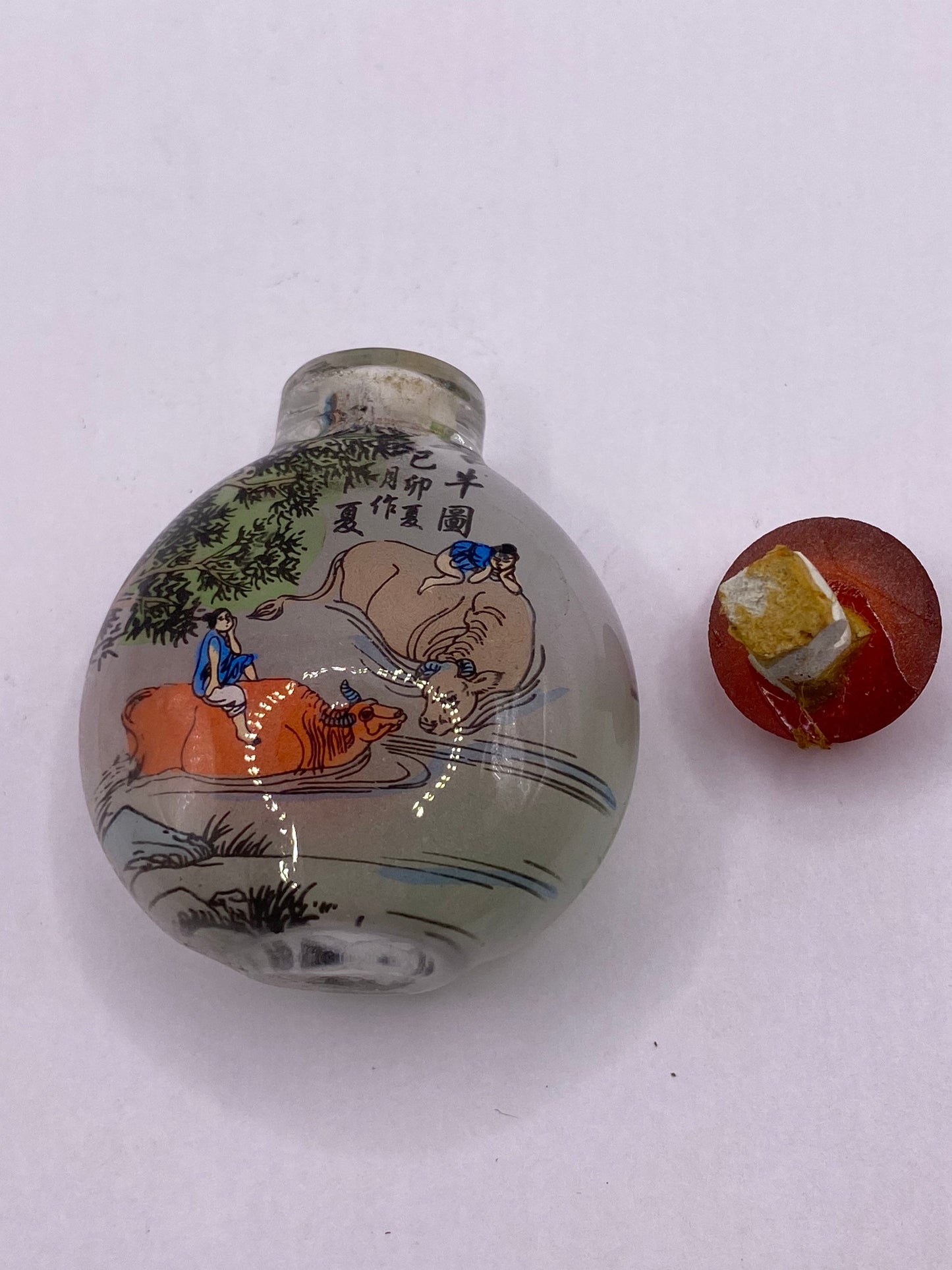 Vintage Hand Painted Glass Bottle Snuff Perfume Flask