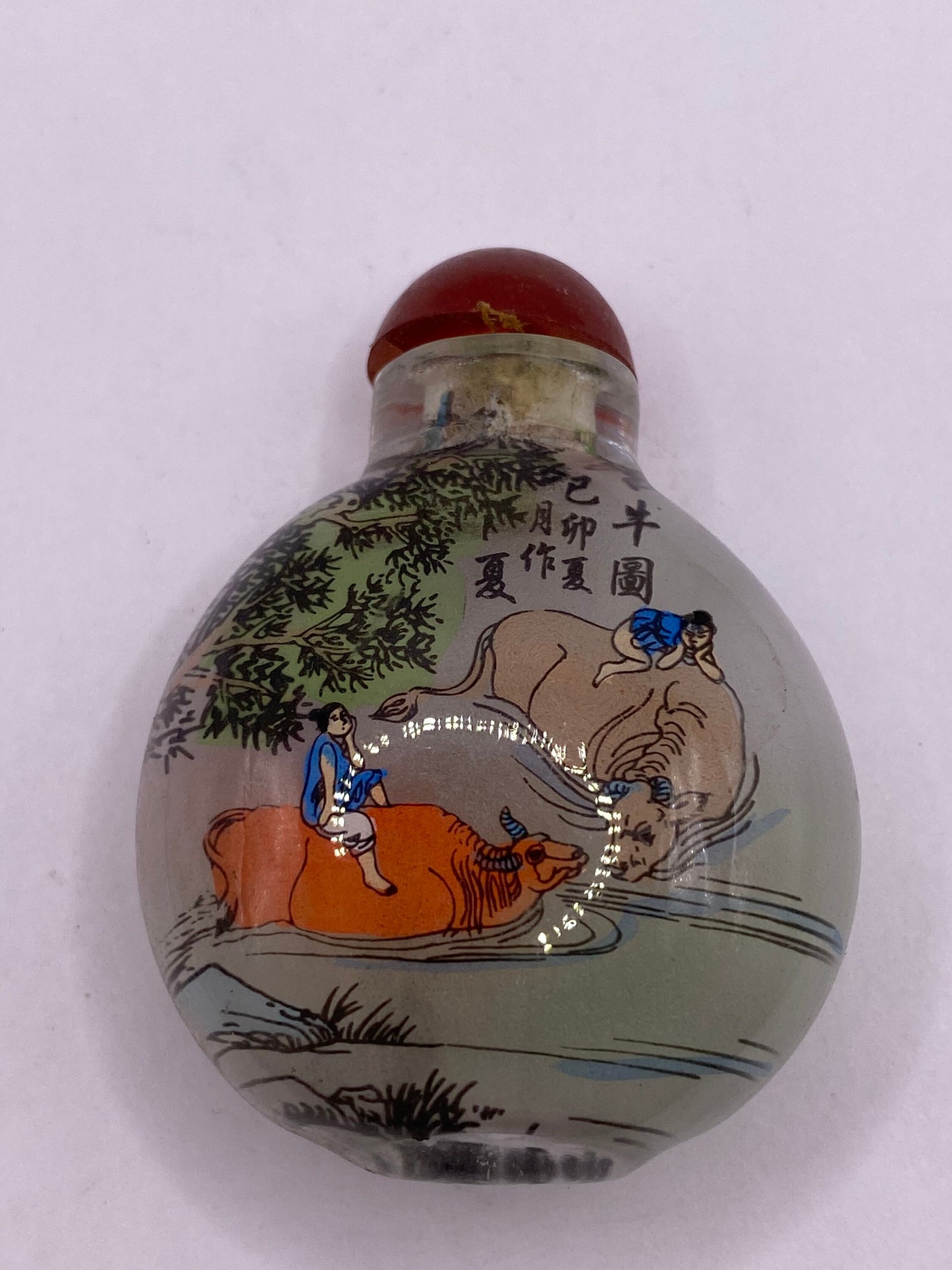 Vintage Hand Painted Glass Bottle Snuff Perfume Flask