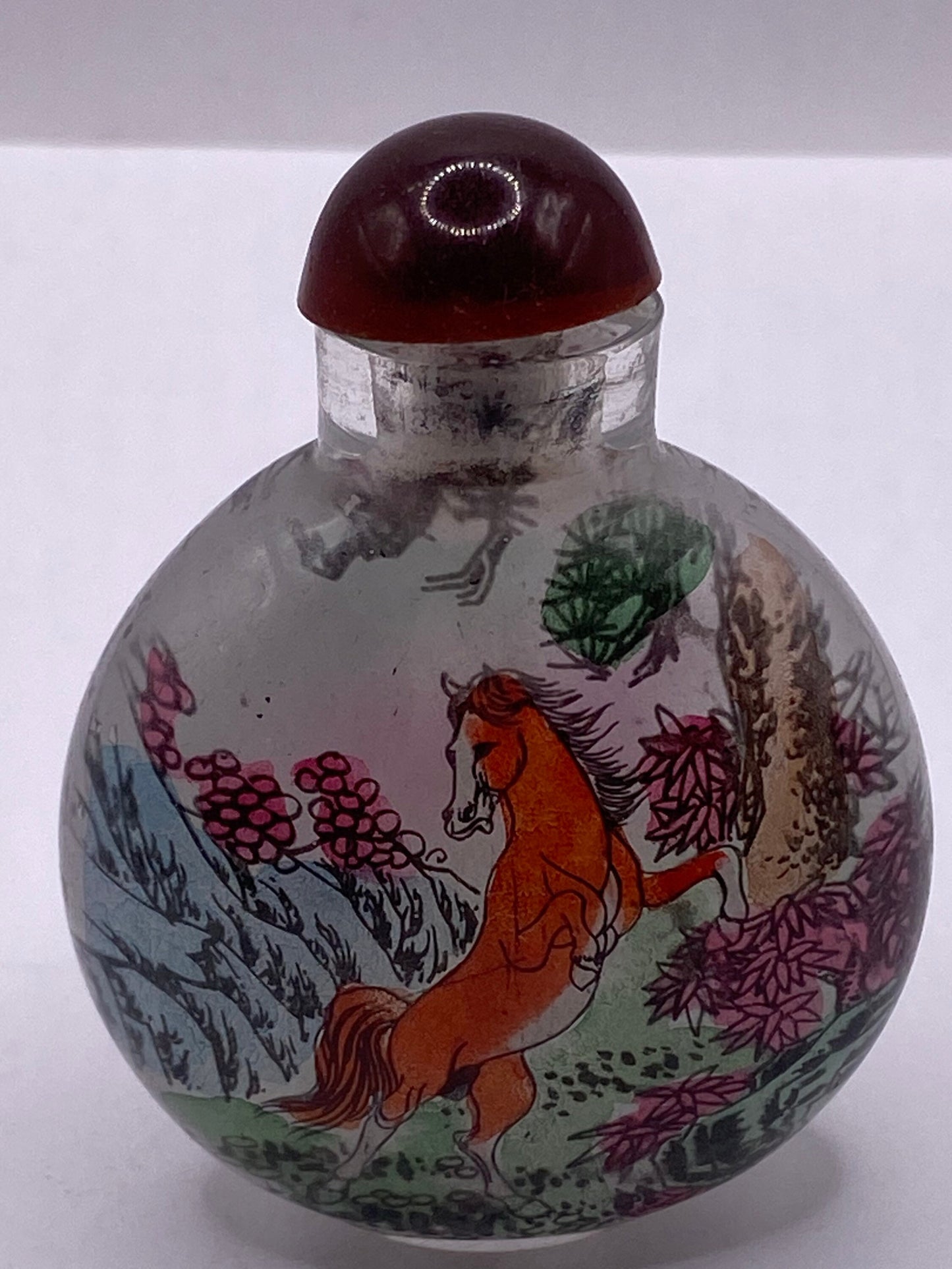 Vintage Hand Painted Glass Bottle Snuff Perfume Flask