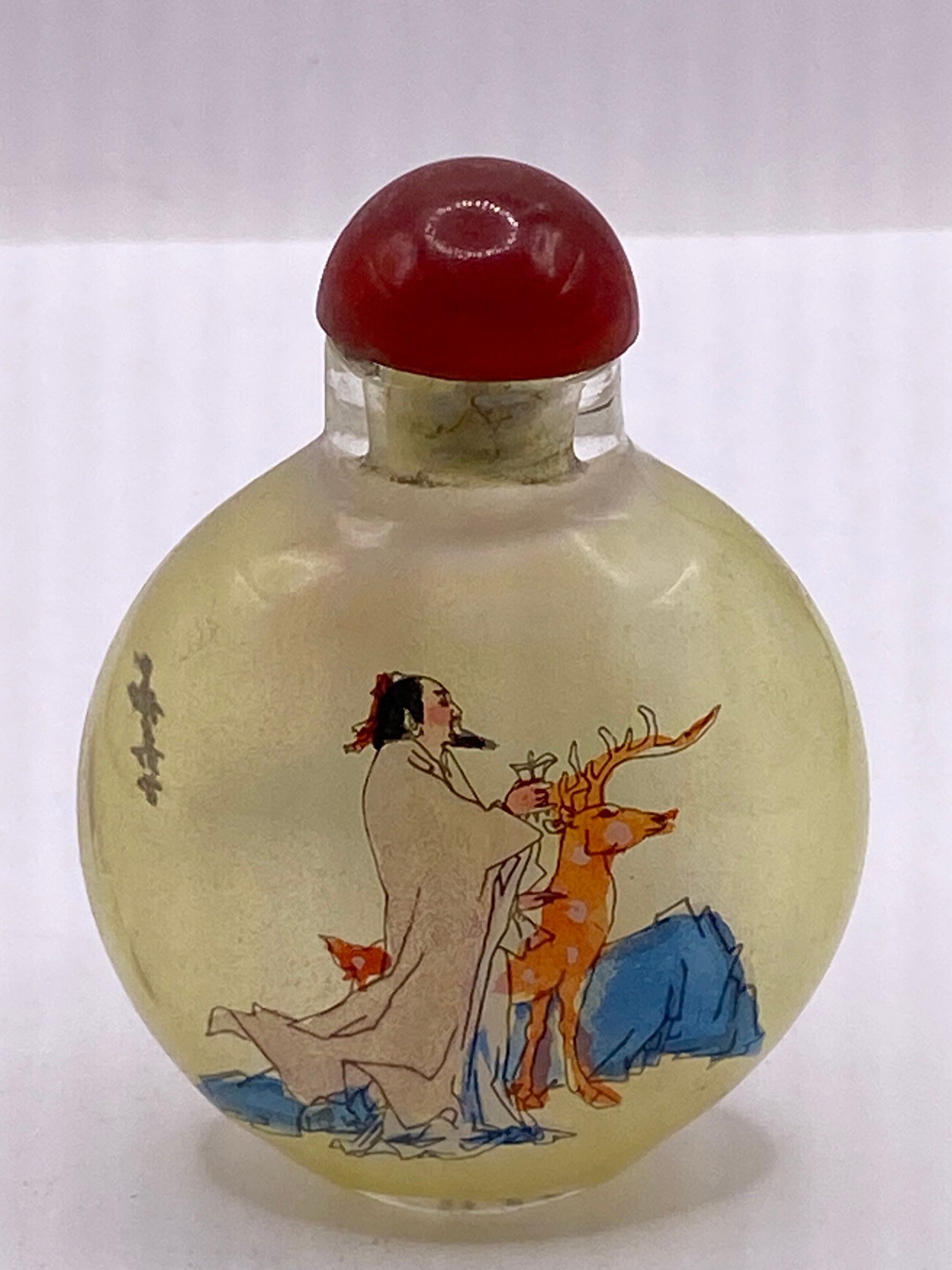 Vintage Hand Painted Glass Bottle Snuff Perfume Flask