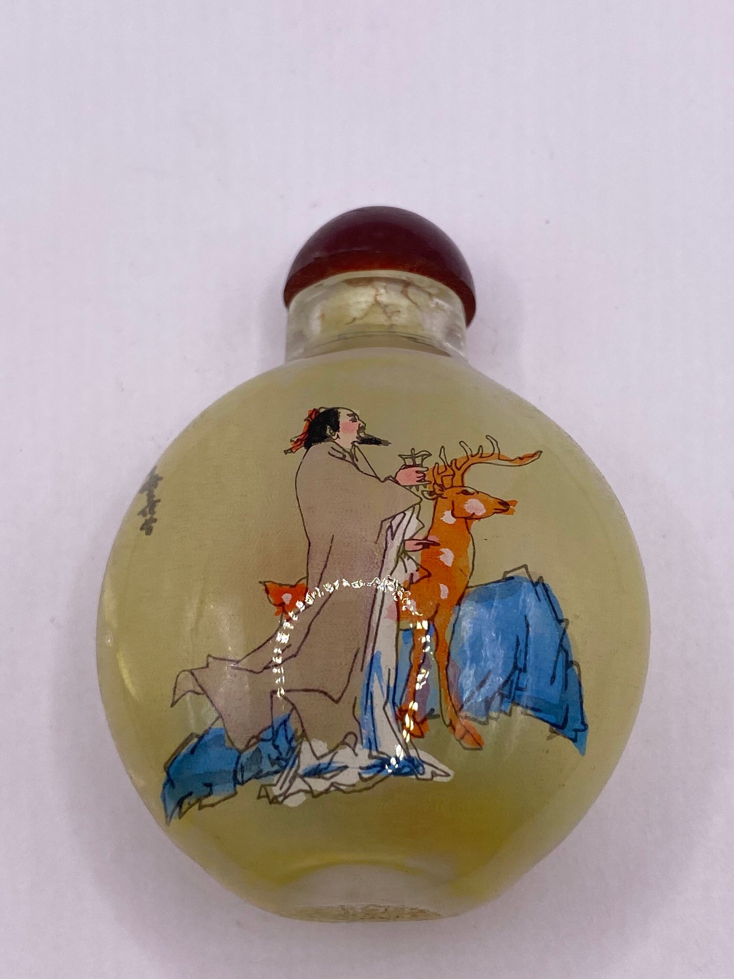 Vintage Hand Painted Glass Bottle Snuff Perfume Flask