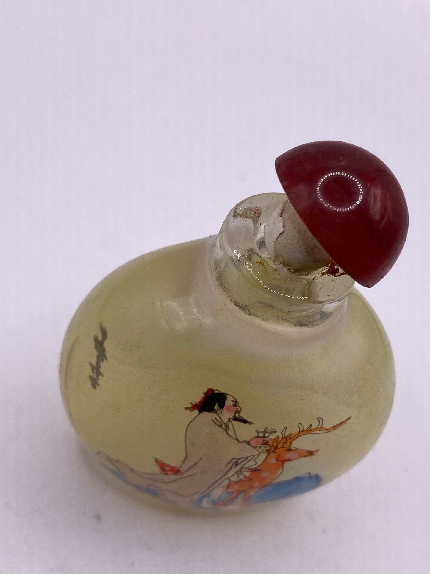 Vintage Hand Painted Glass Bottle Snuff Perfume Flask