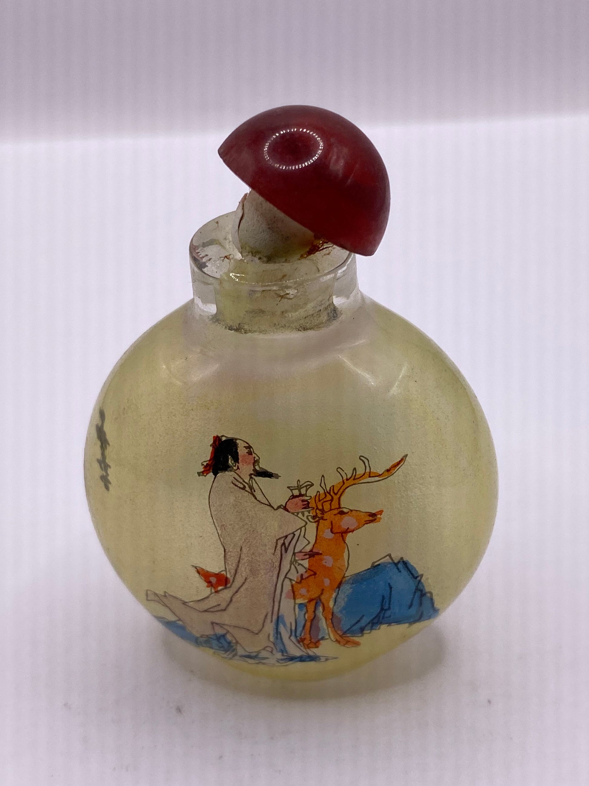 Vintage Hand Painted Glass Bottle Snuff Perfume Flask