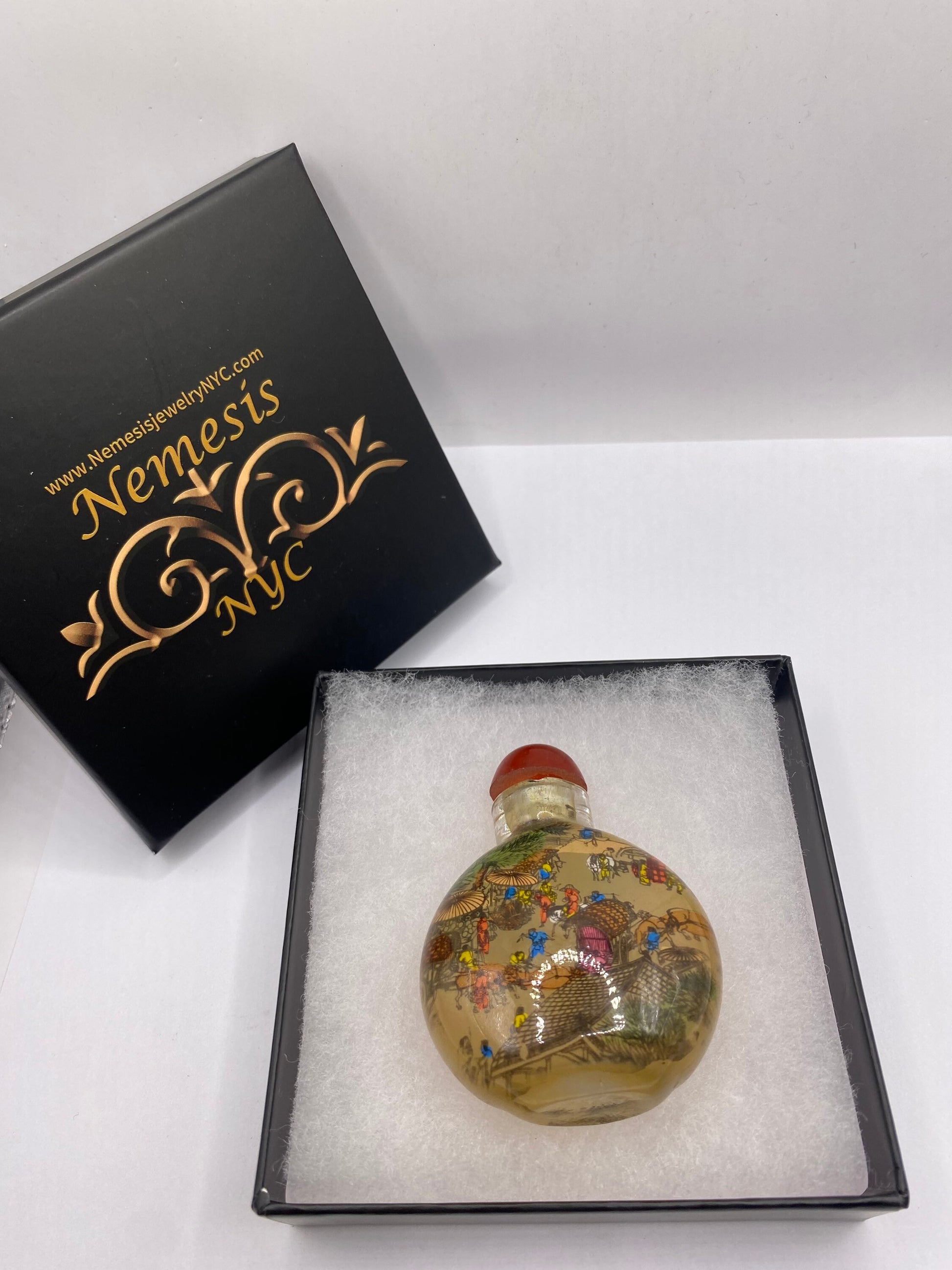 Vintage Hand Painted Glass Bottle Snuff Perfume Flask