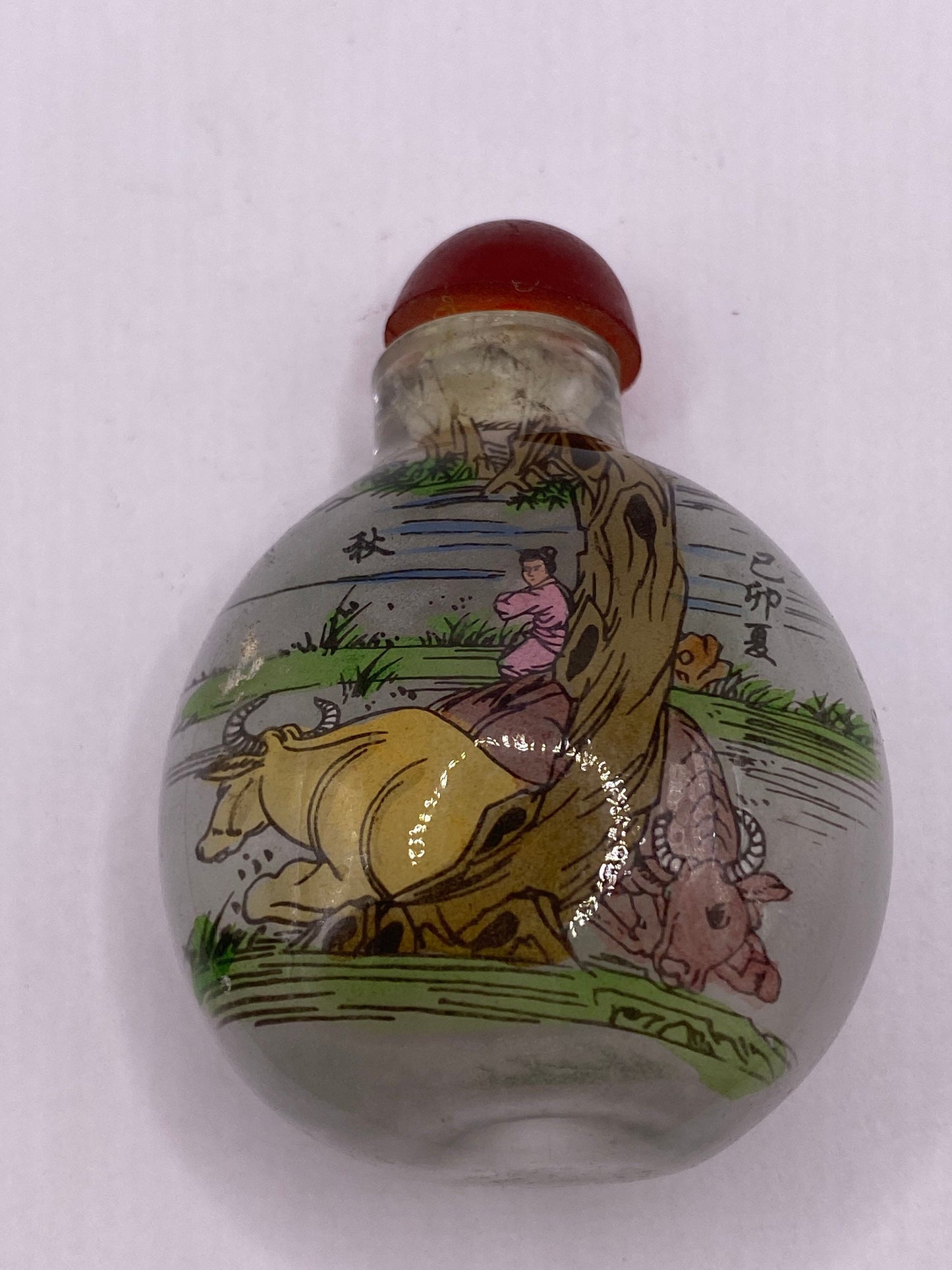 Vintage Hand Painted Glass Bottle Snuff Perfume Flask