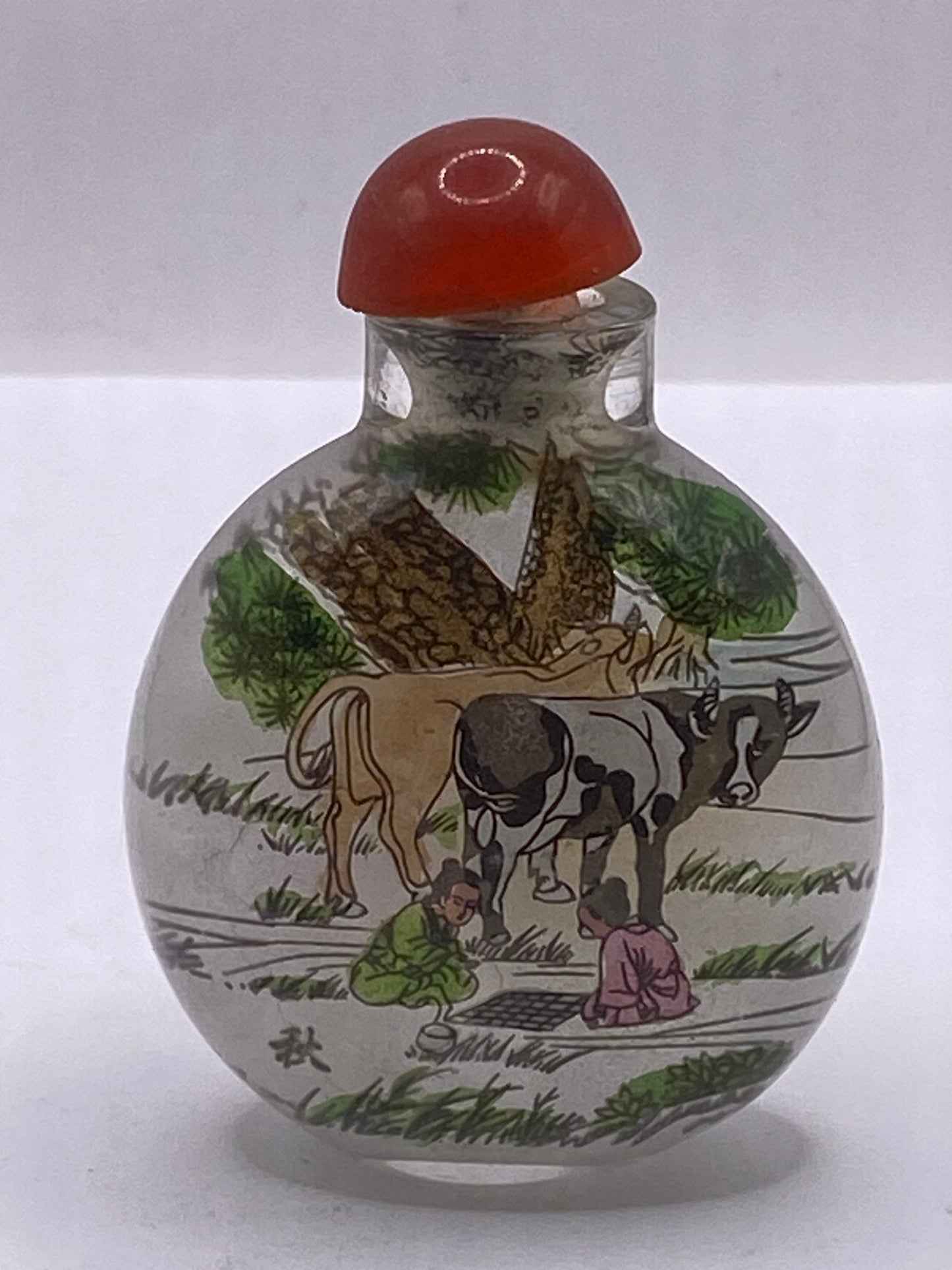 Vintage Hand Painted Glass Bottle Snuff Perfume Flask