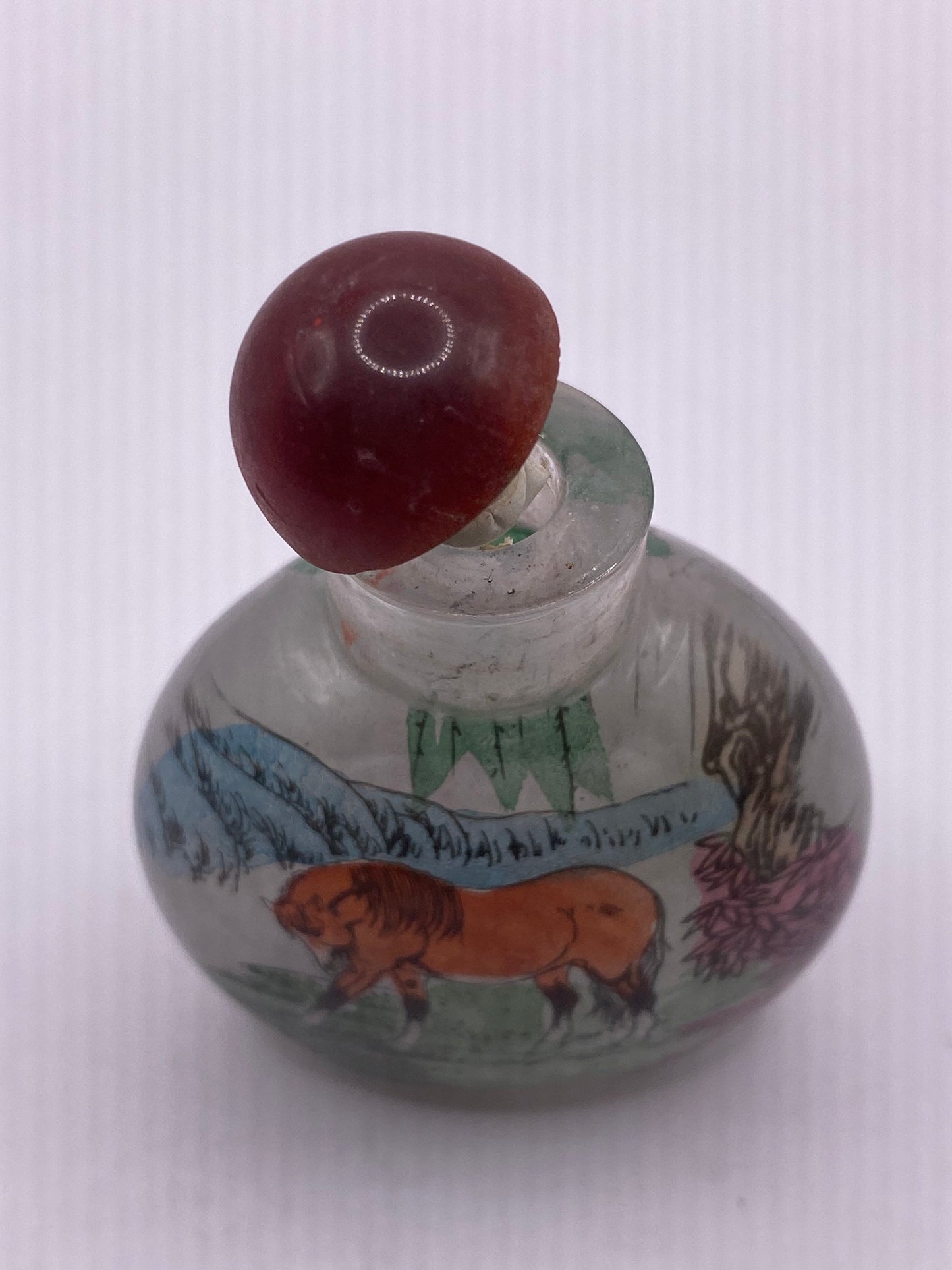 Vintage Hand Painted Glass Bottle Snuff Perfume Flask