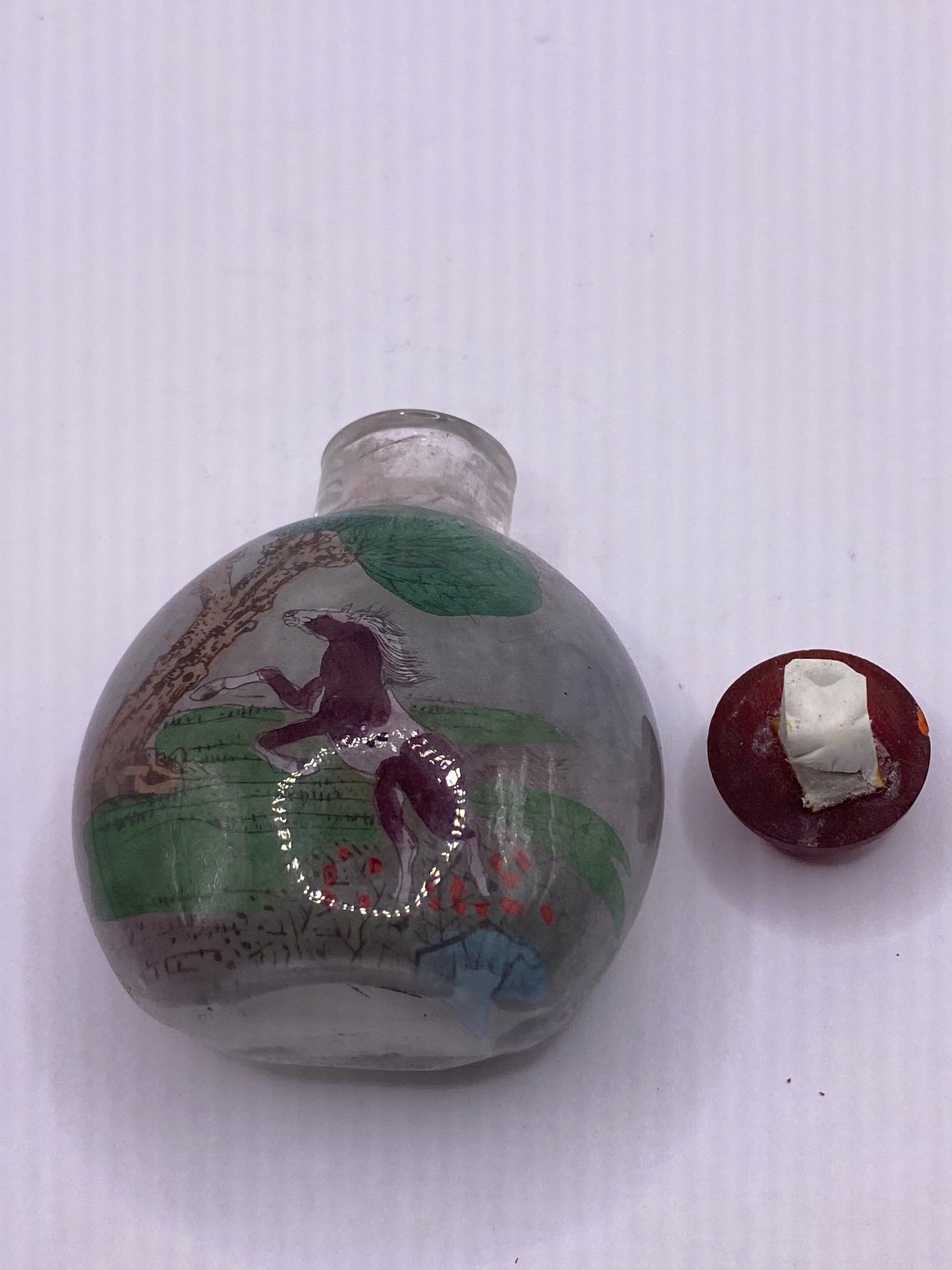 Vintage Hand Painted Glass Bottle Snuff Perfume Flask