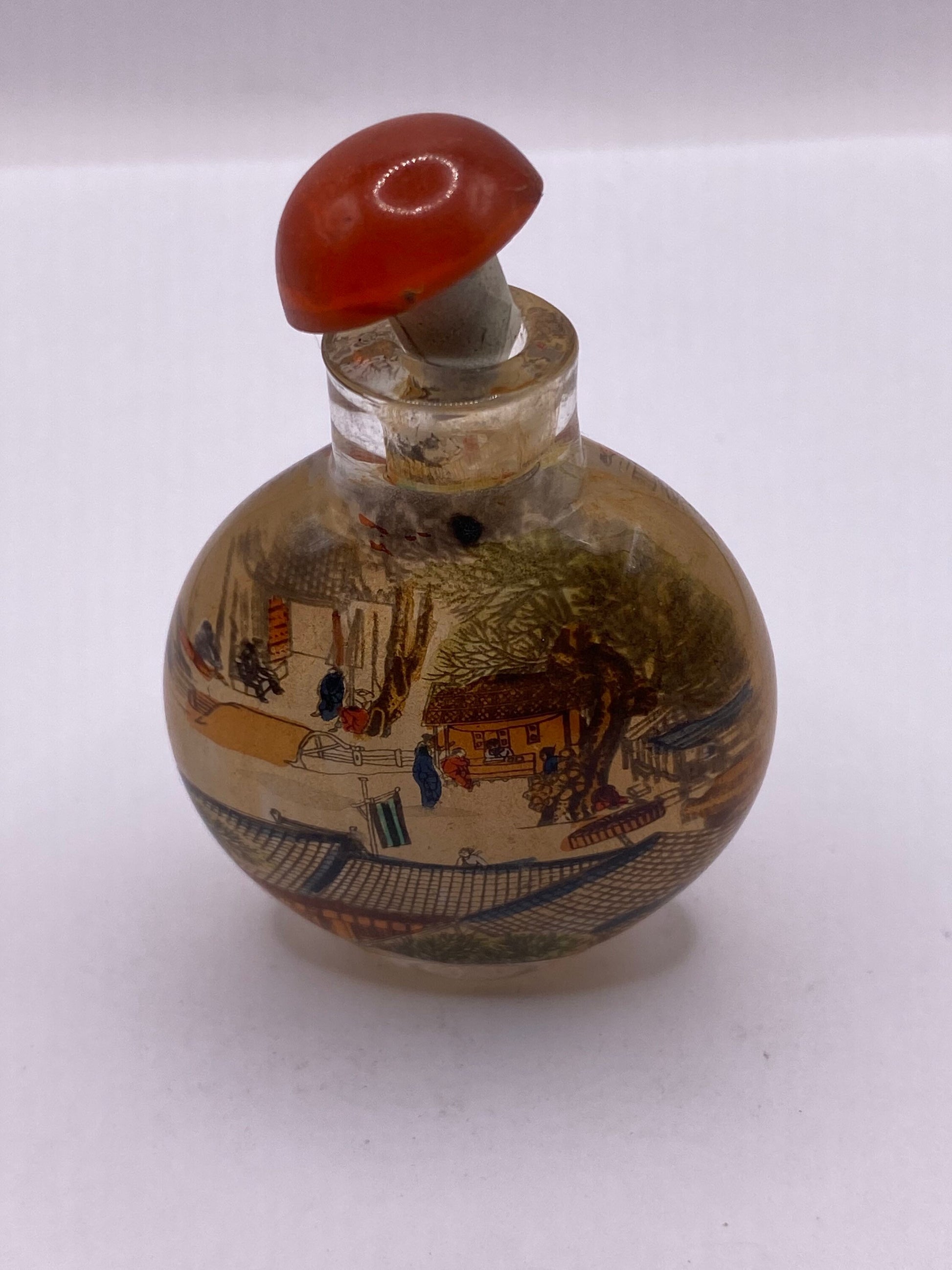 Vintage Hand Painted Glass Bottle Snuff Perfume Flask