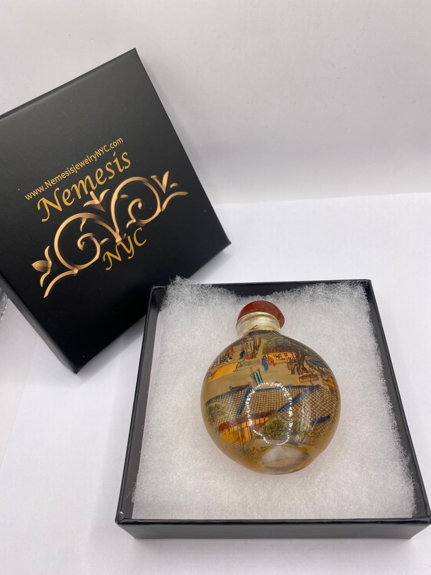 Vintage Hand Painted Glass Bottle Snuff Perfume Flask