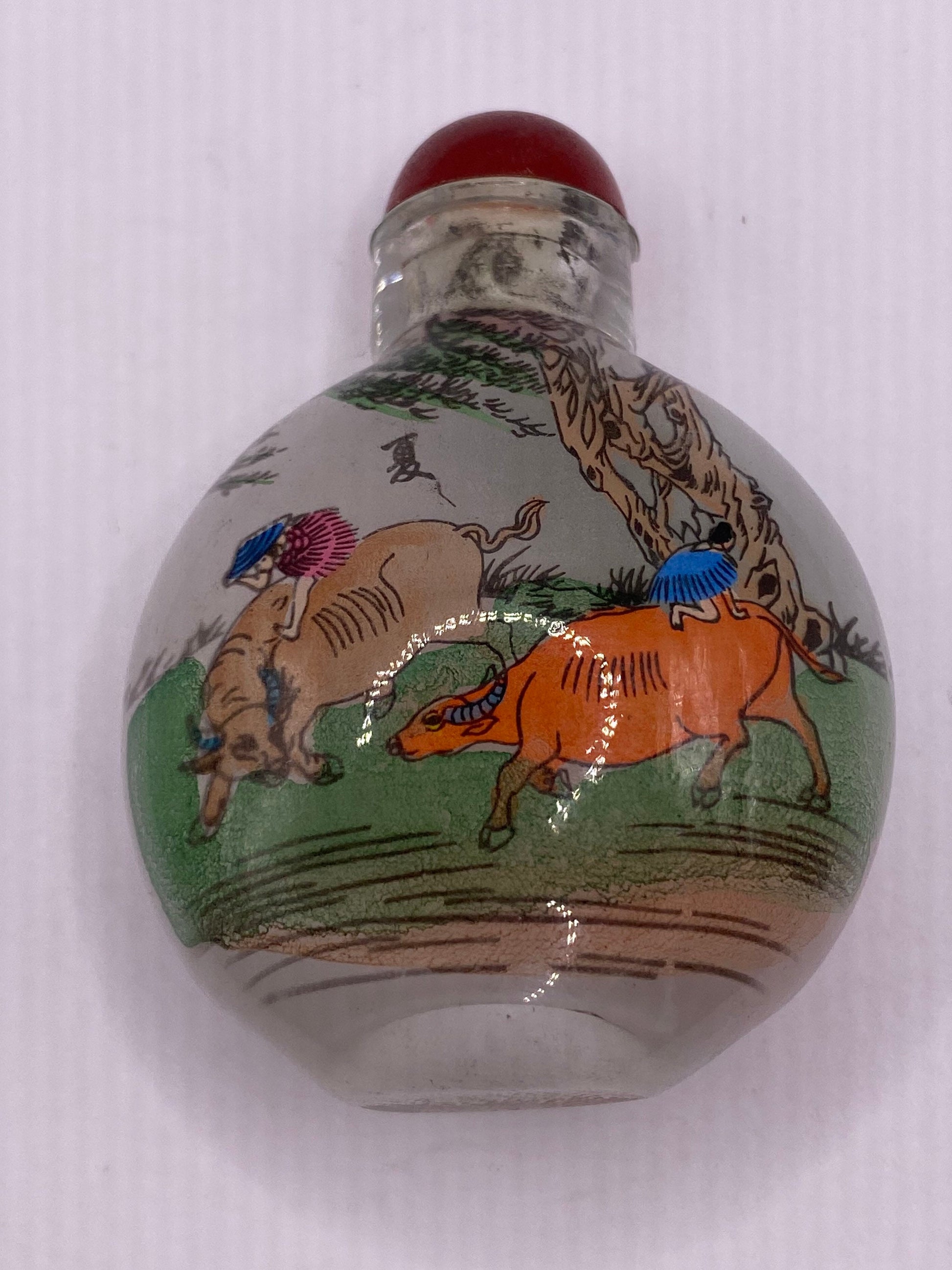 Vintage Hand Painted Glass Bottle Snuff Perfume Flask