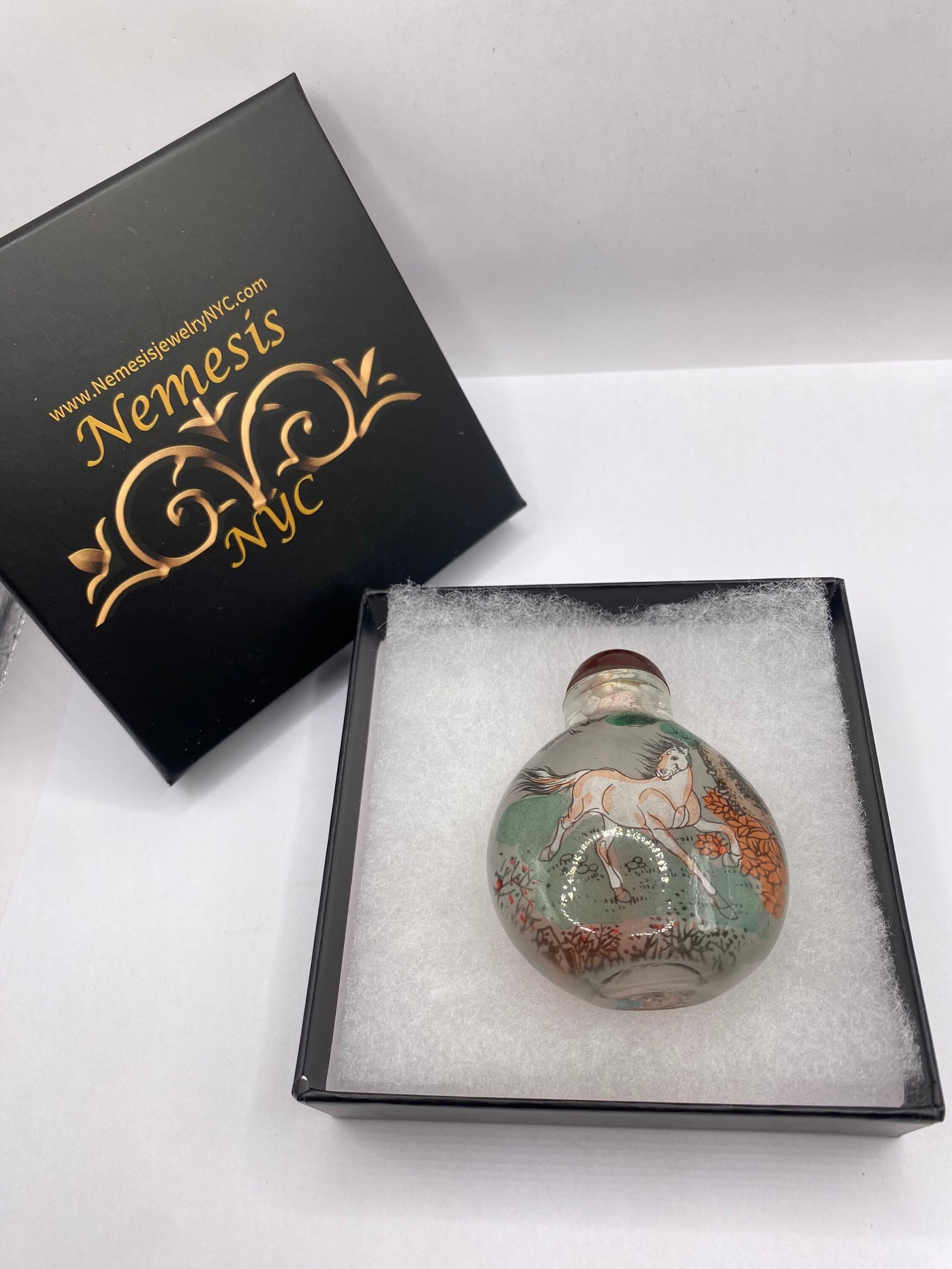 Vintage Hand Painted Glass Bottle Snuff Perfume Flask