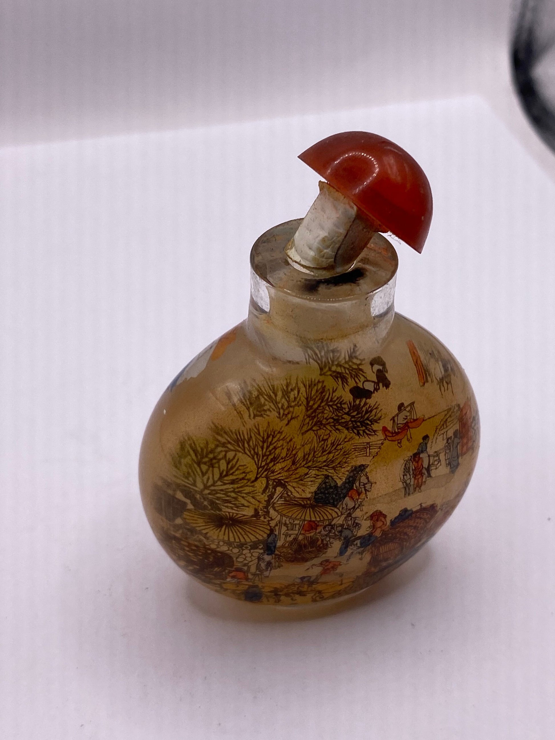 Vintage Hand Painted Glass Bottle Snuff Perfume Flask