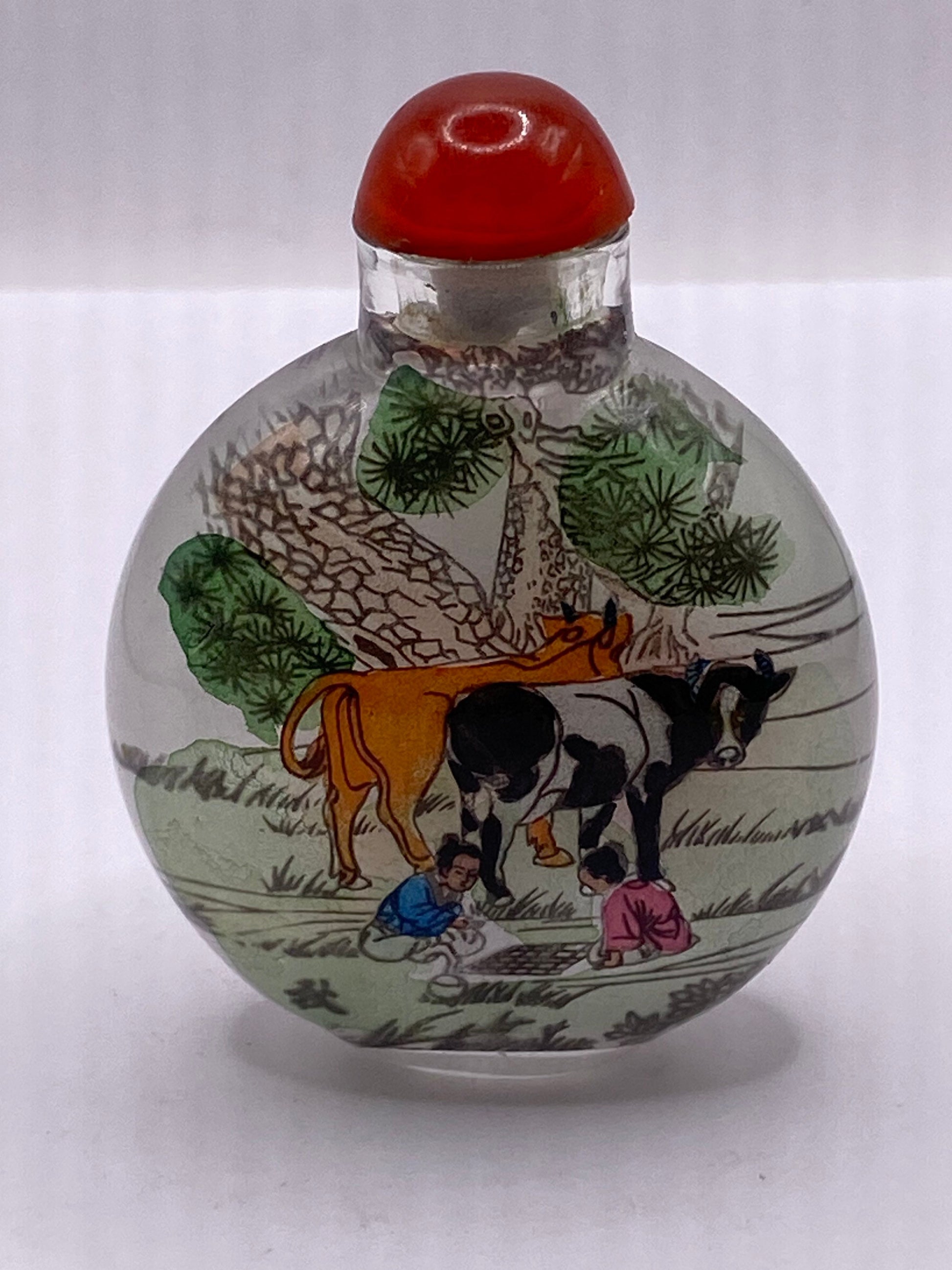 Vintage Hand Painted Glass Bottle Snuff Perfume Flask