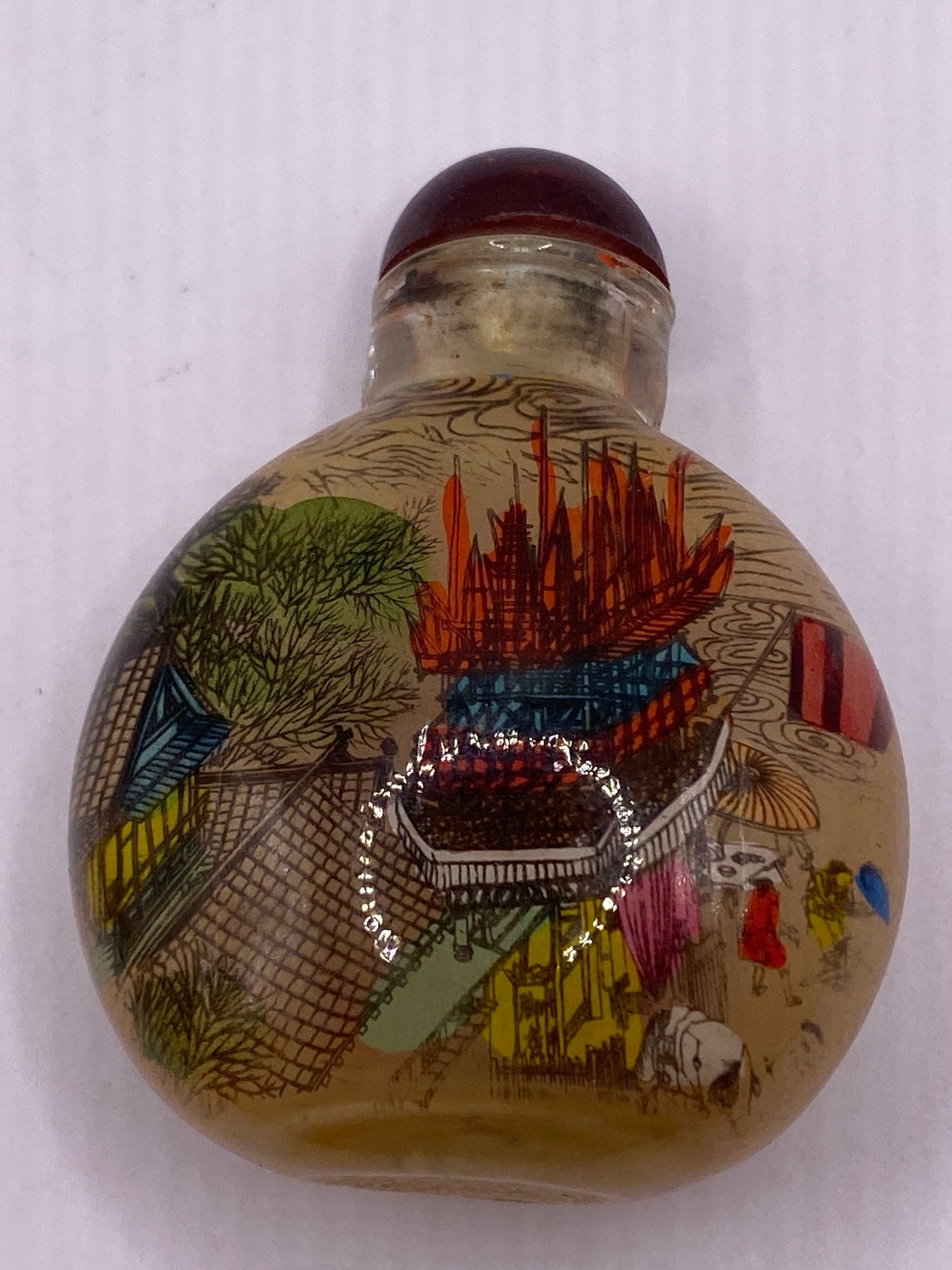 Vintage Hand Painted Glass Bottle Snuff Perfume Flask