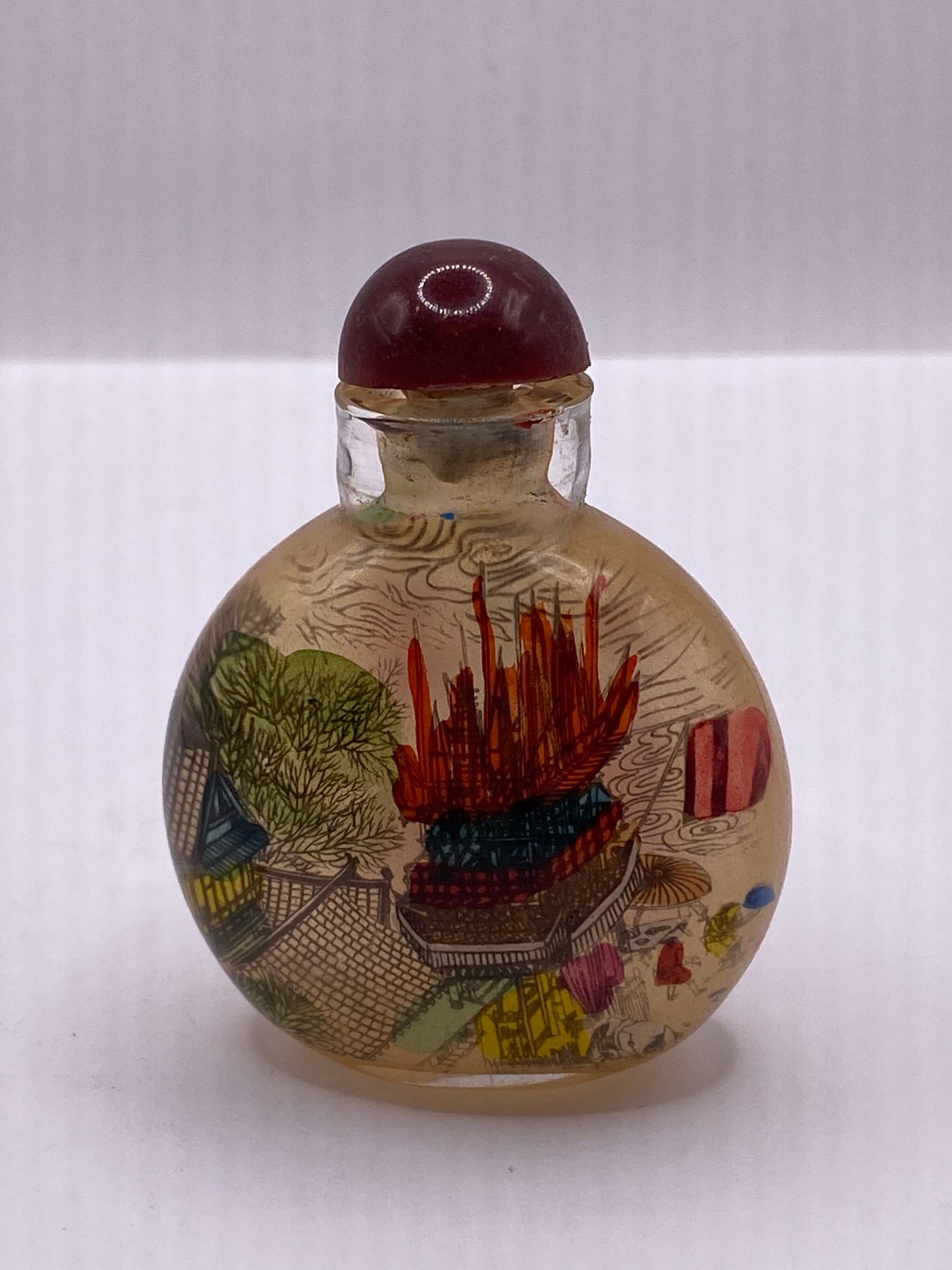 Vintage Hand Painted Glass Bottle Snuff Perfume Flask