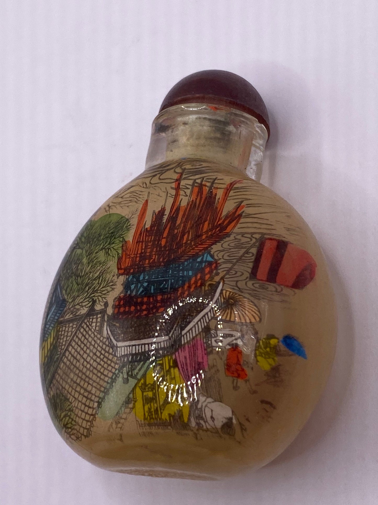 Vintage Hand Painted Glass Bottle Snuff Perfume Flask