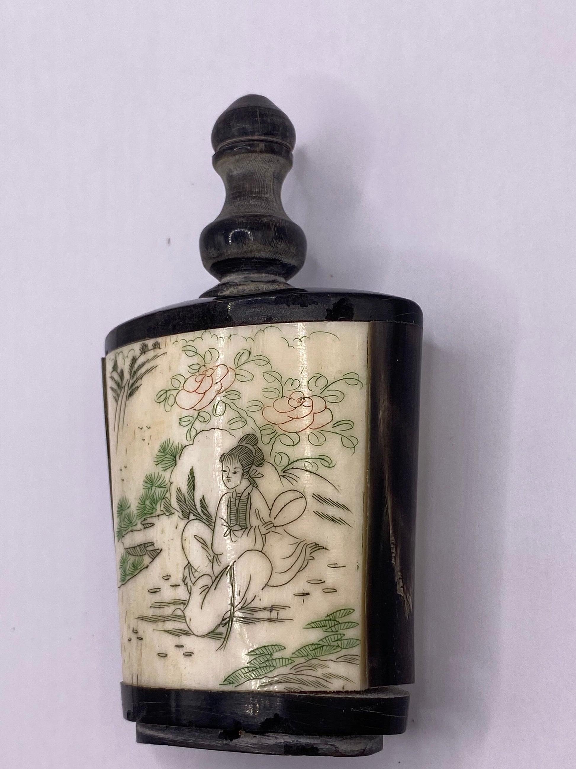 Vintage Hand carved Bone Bottle Snuff Perfume Flask