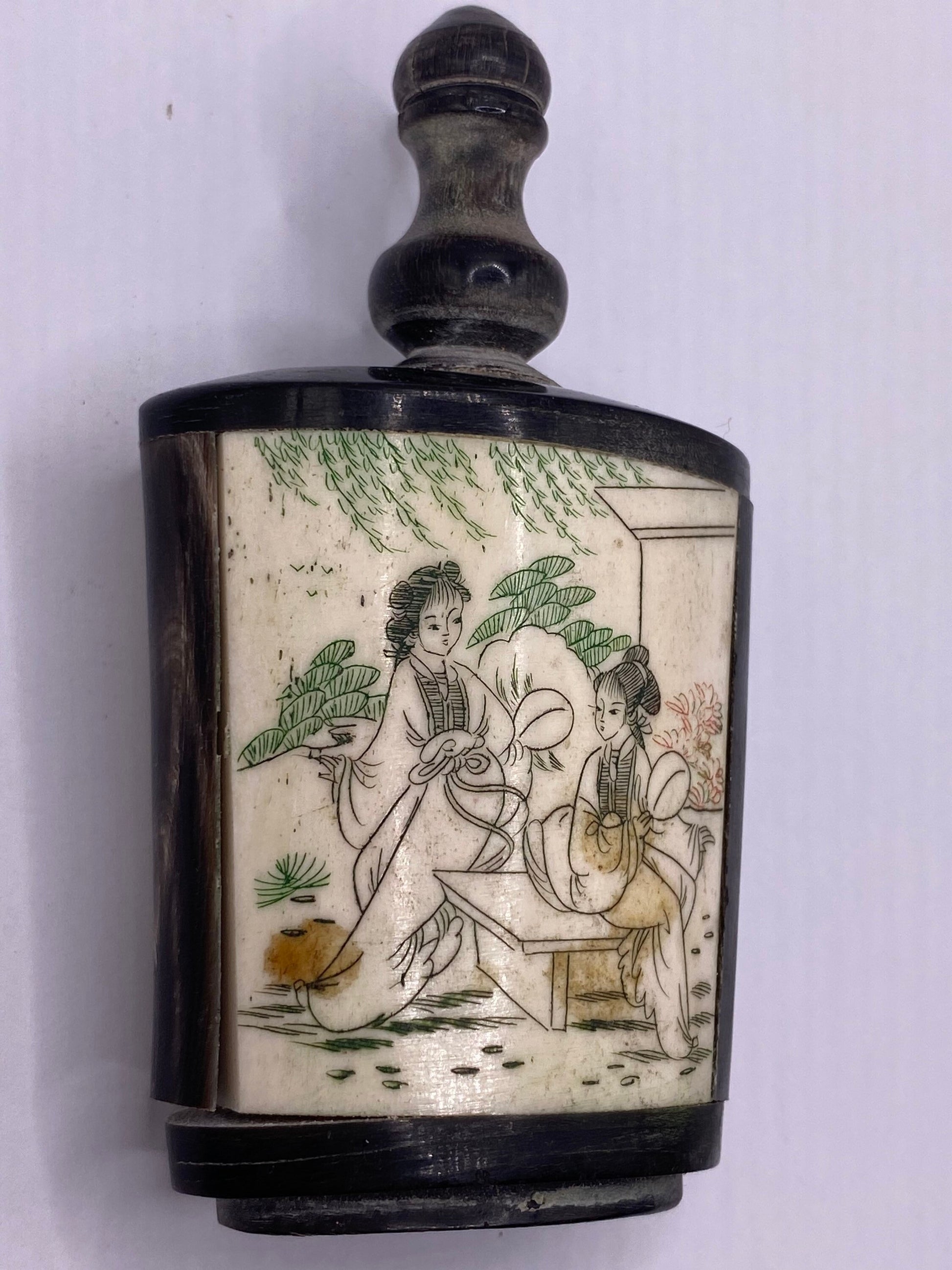 Vintage Hand carved Bone Bottle Snuff Perfume Flask