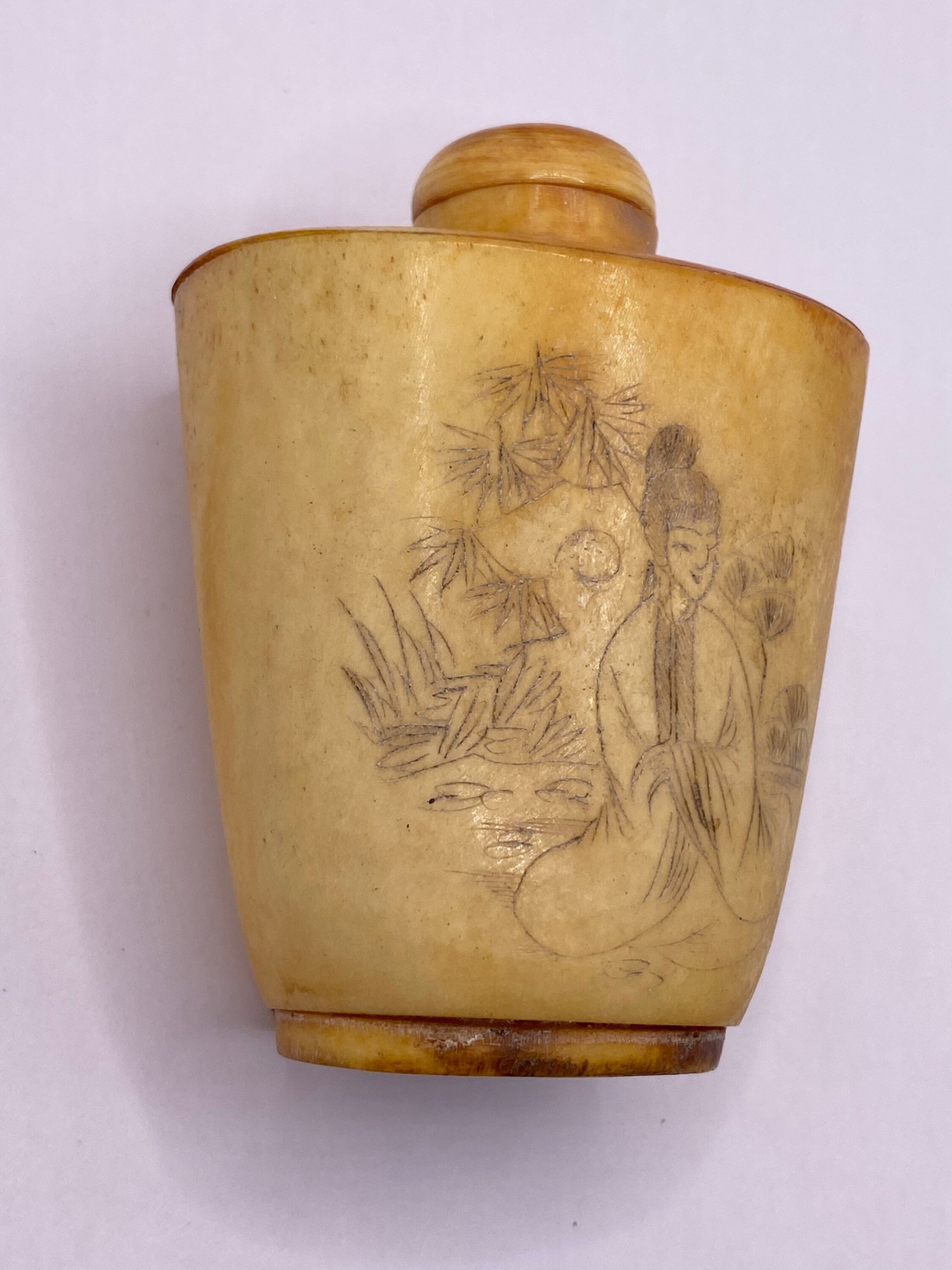 Vintage Hand carved Bone Bottle Snuff Perfume Flask