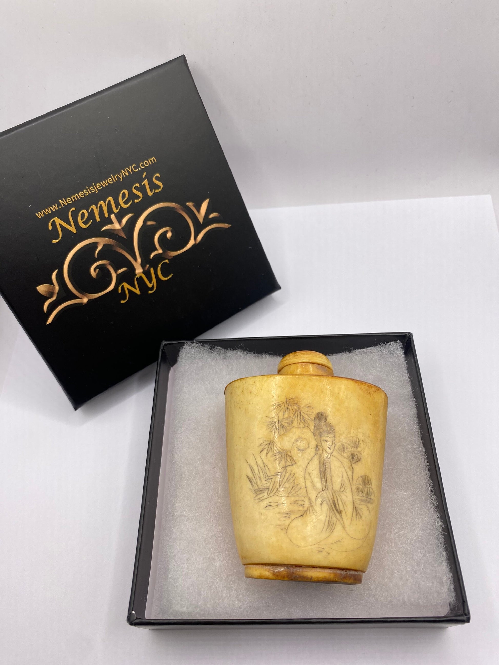 Vintage Hand carved Bone Bottle Snuff Perfume Flask