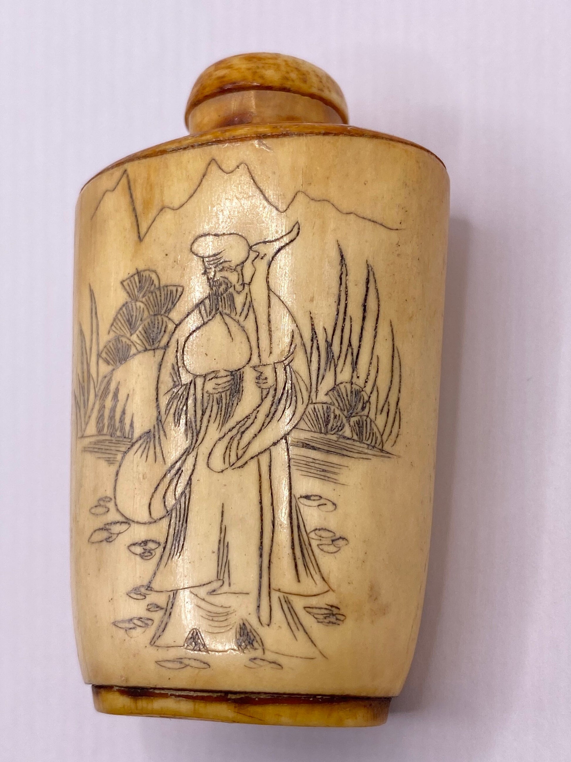 Vintage Hand carved Bone Bottle Snuff Perfume Flask