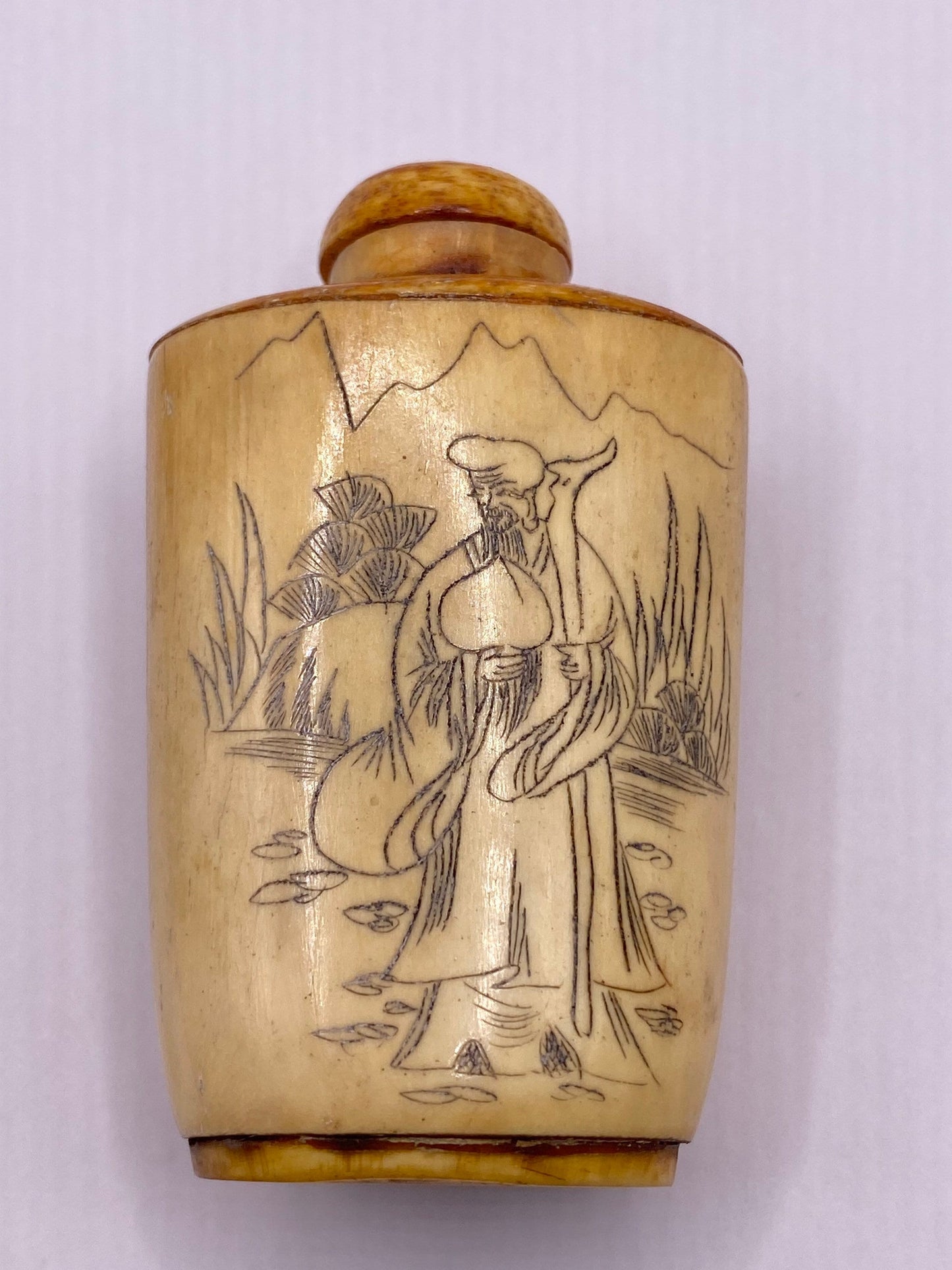 Vintage Hand carved Bone Bottle Snuff Perfume Flask