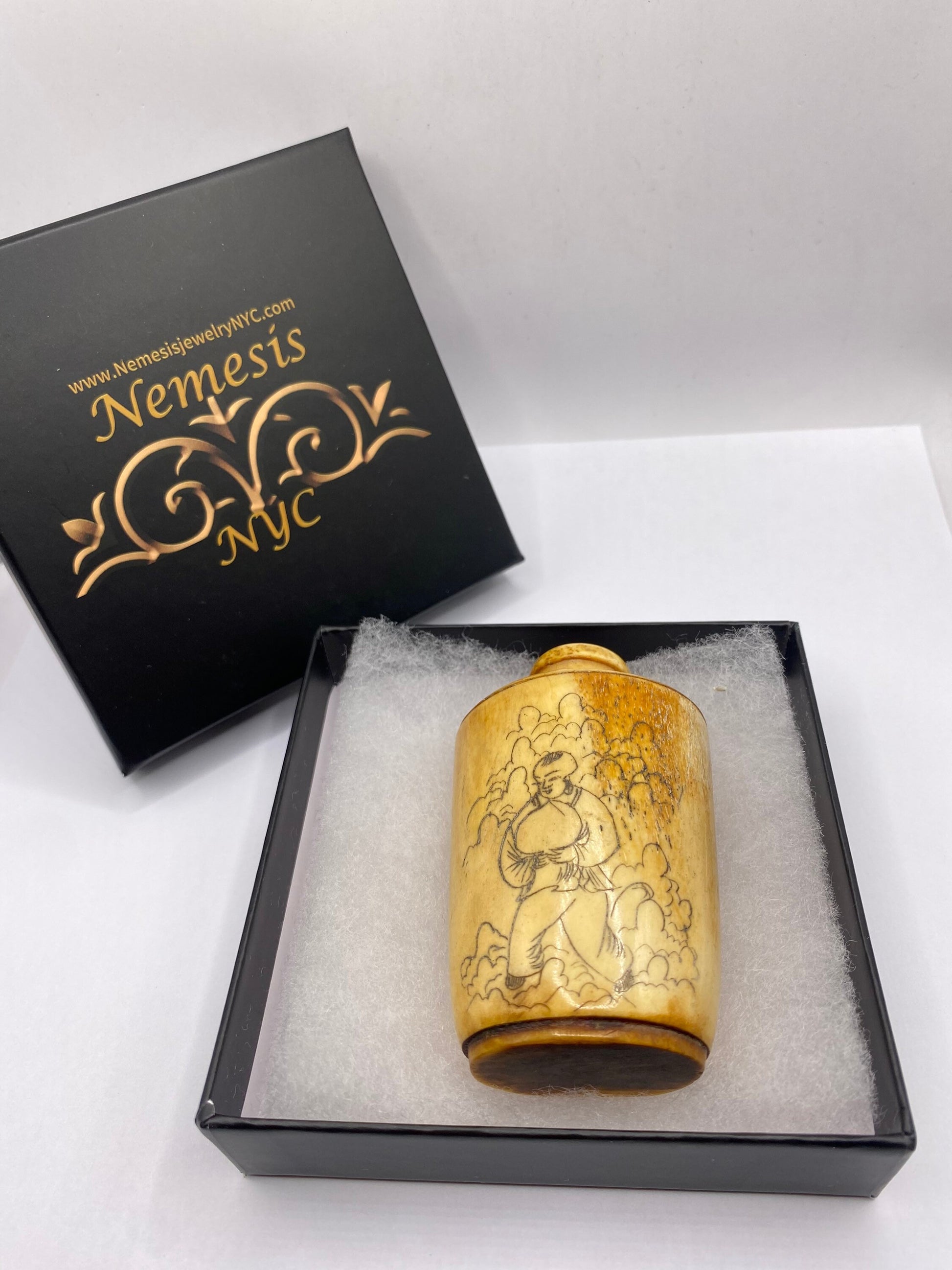 Vintage Hand carved Bone Bottle Snuff Perfume Flask