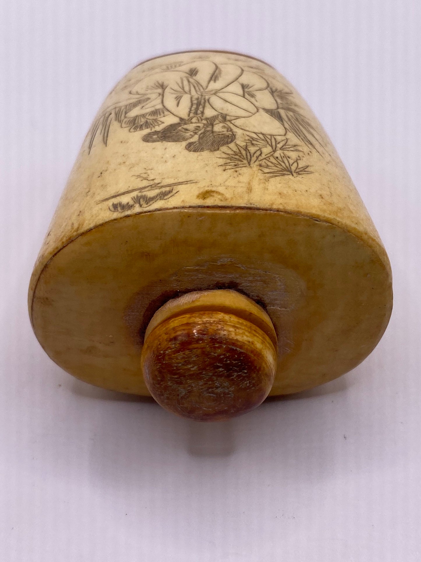 Vintage Hand carved Bone Bottle Snuff Perfume Flask