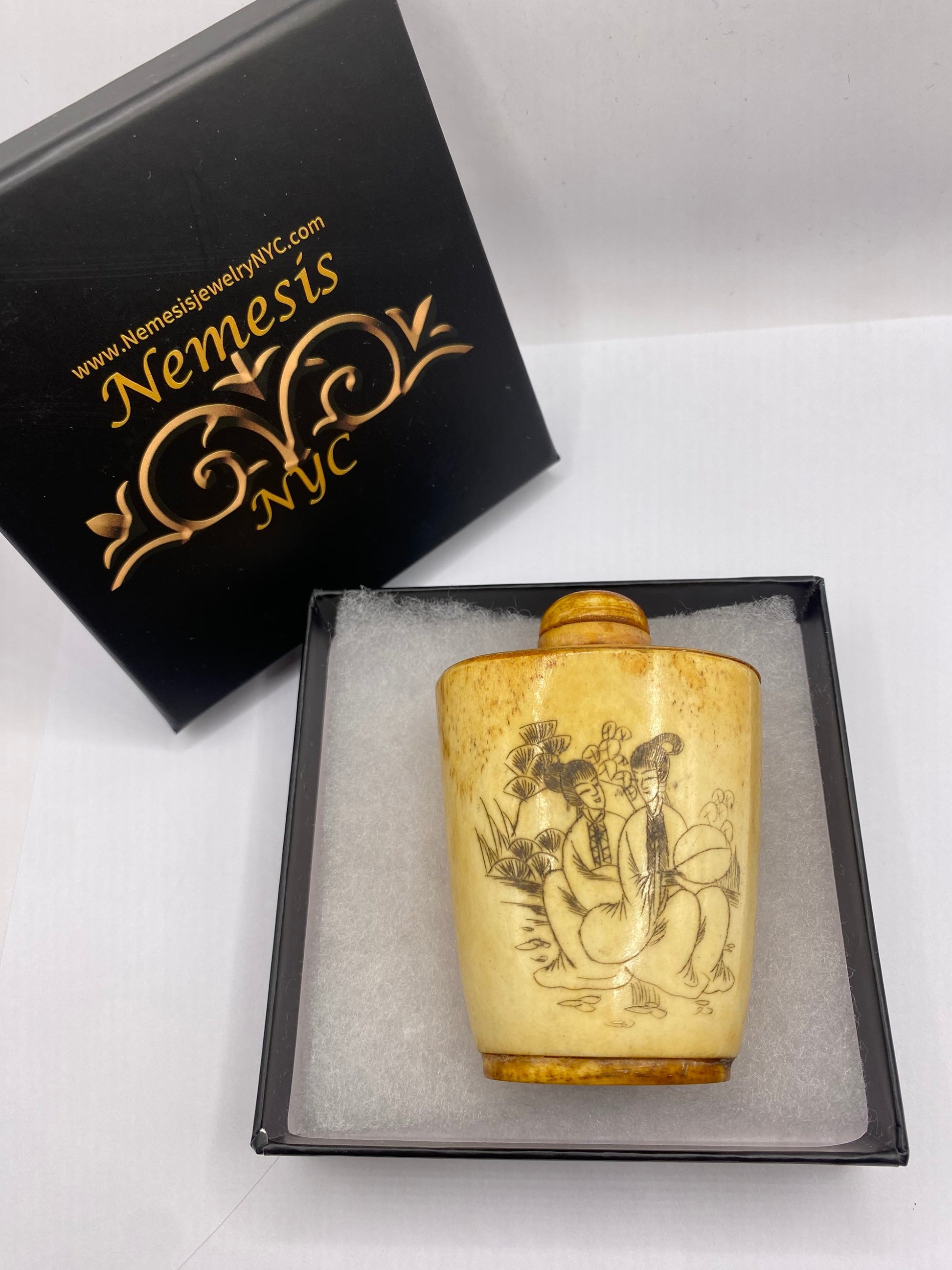 Vintage Hand carved Bone Bottle Snuff Perfume Flask