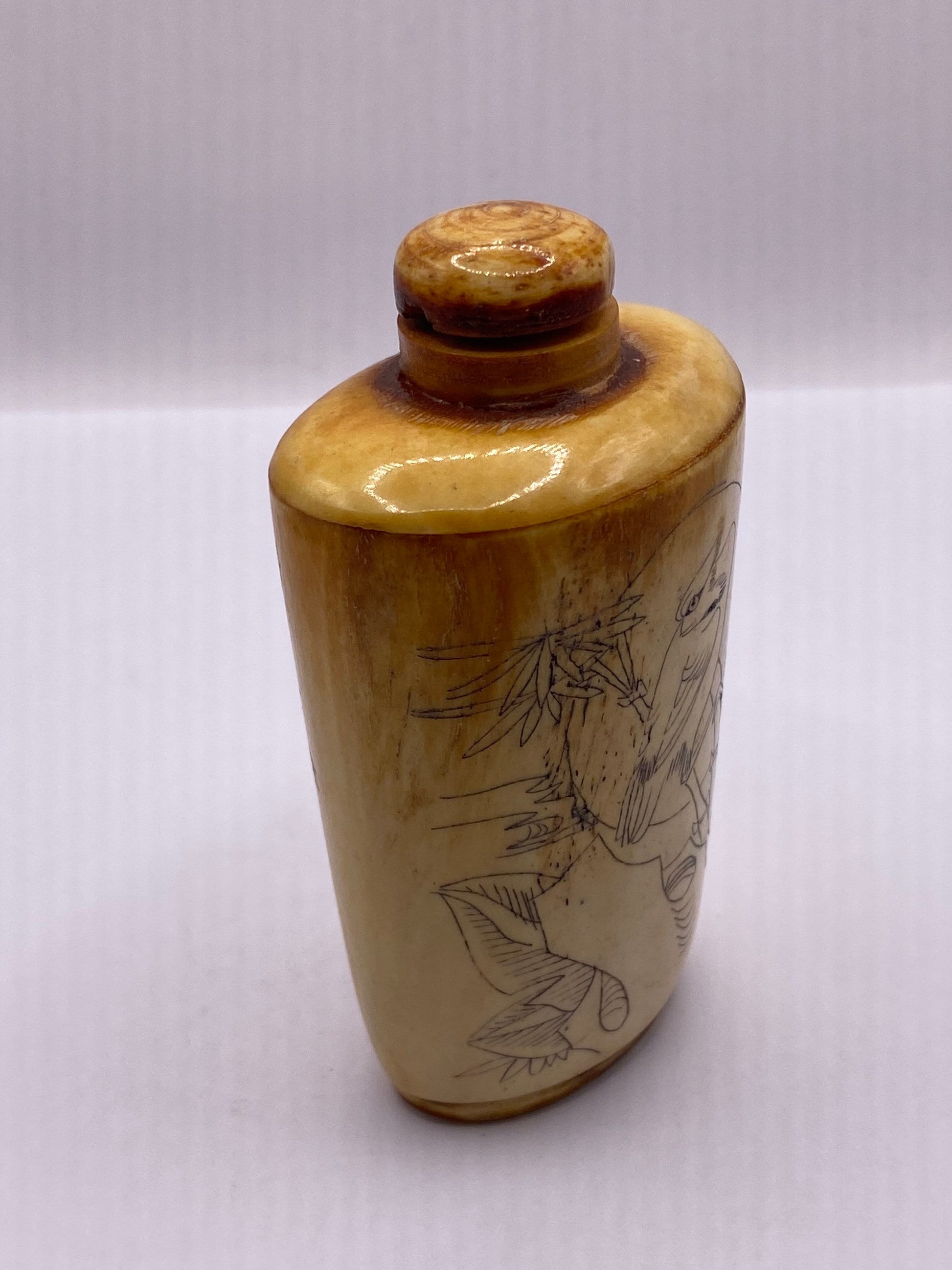 Vintage Hand carved Bone Bottle Snuff Perfume Flask