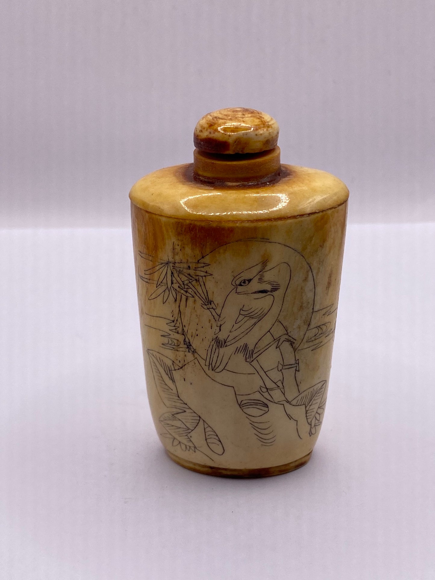 Vintage Hand carved Bone Bottle Snuff Perfume Flask