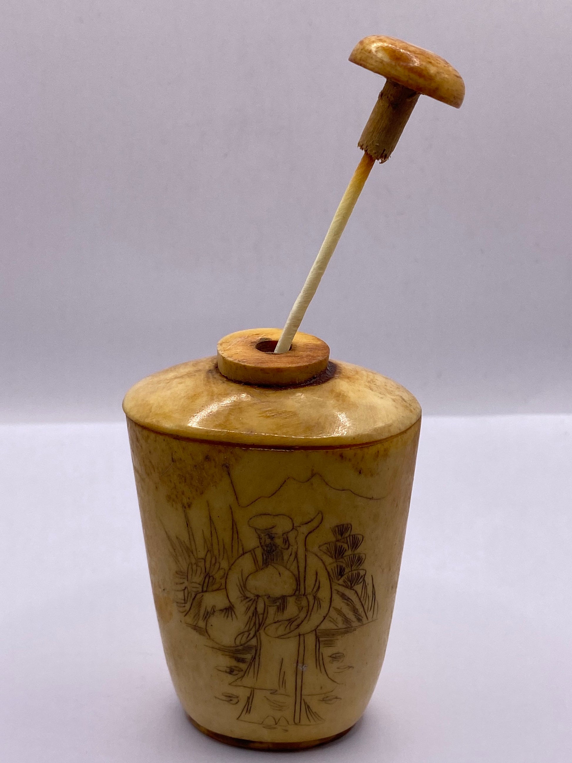 Vintage Hand carved Bone Bottle Snuff Perfume Flask