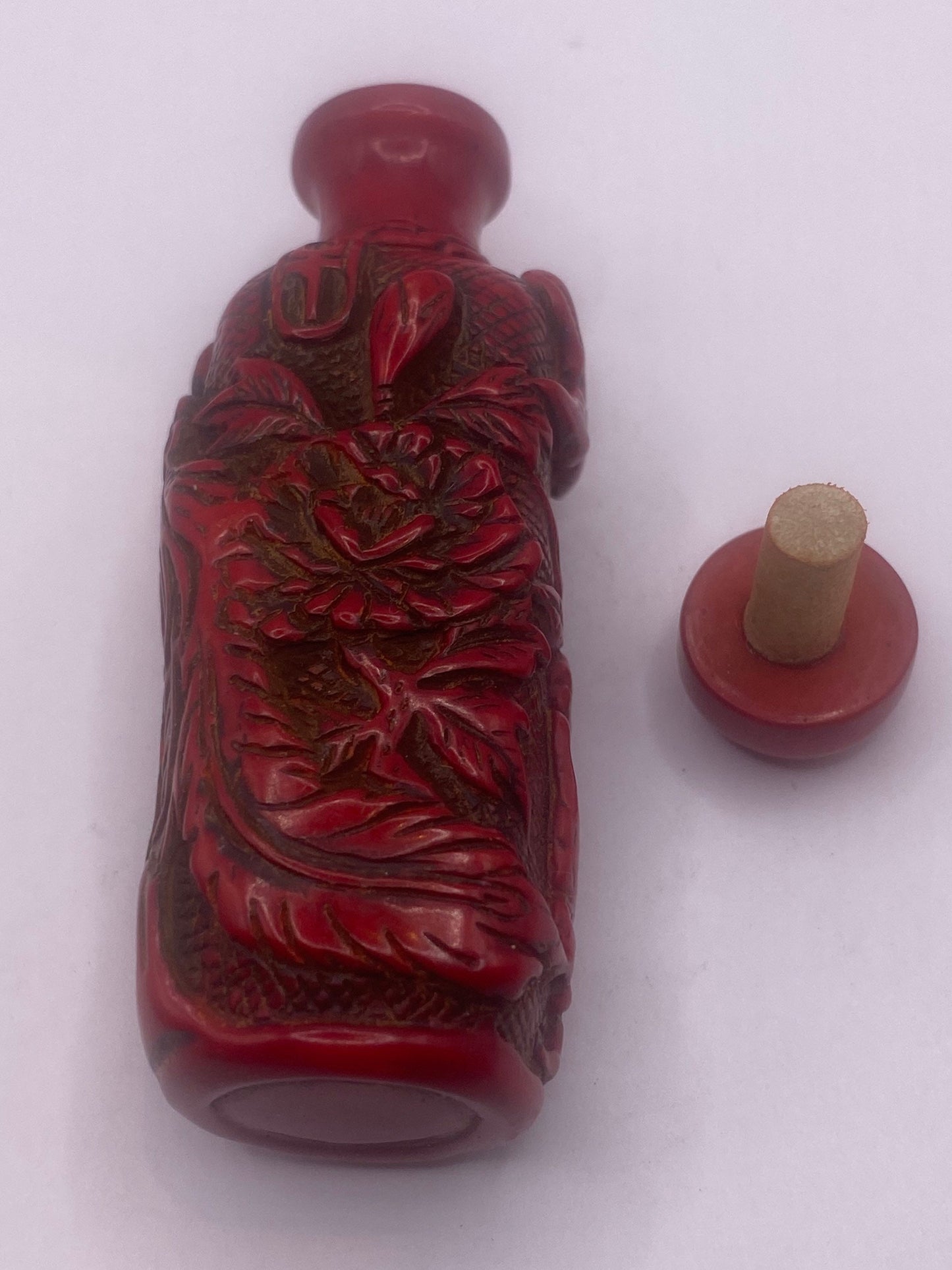 Vintage Dragon Bottle Snuff Perfume Flask Cinnabar Resin