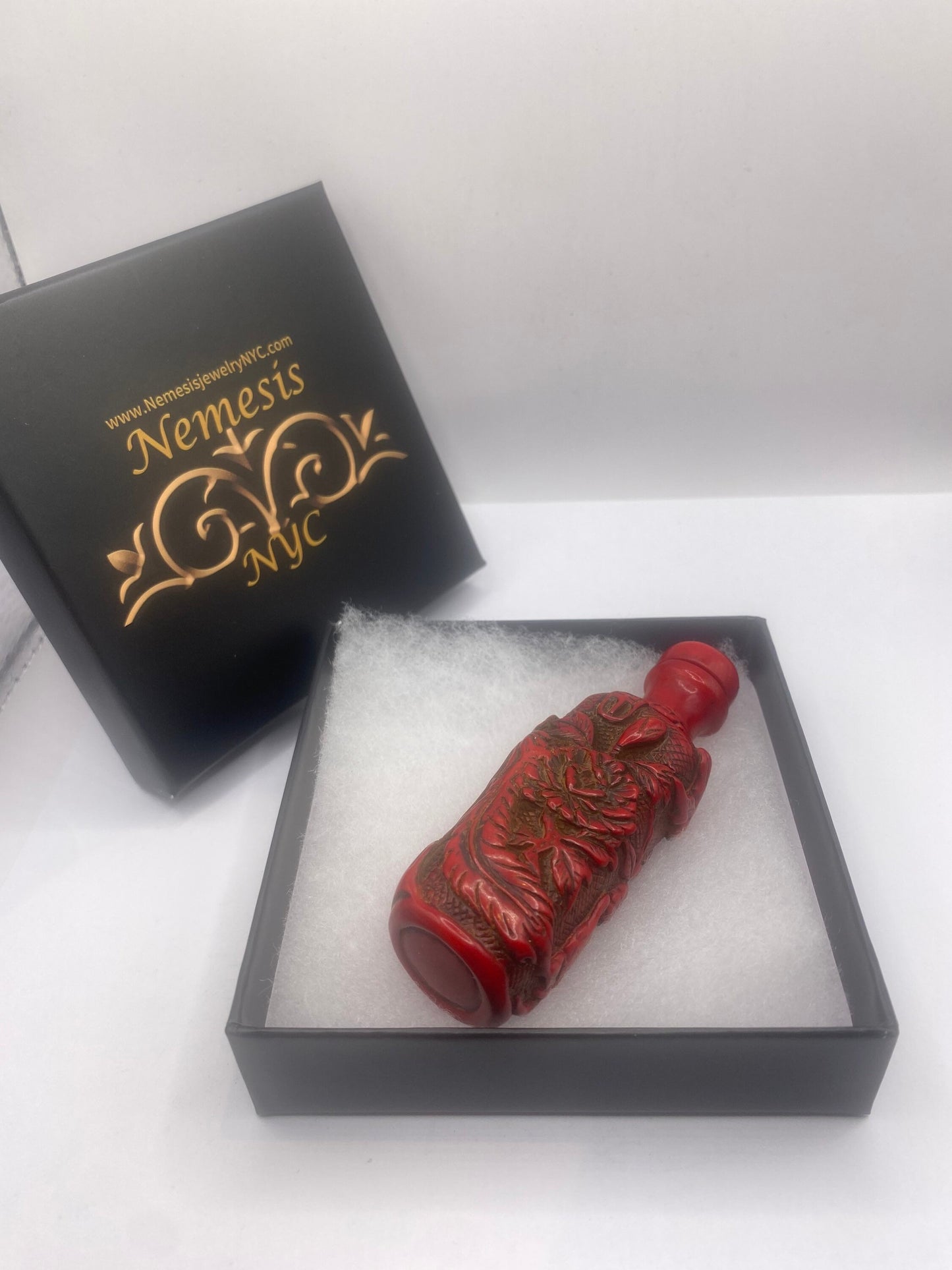 Vintage Dragon Bottle Snuff Perfume Flask Cinnabar Resin